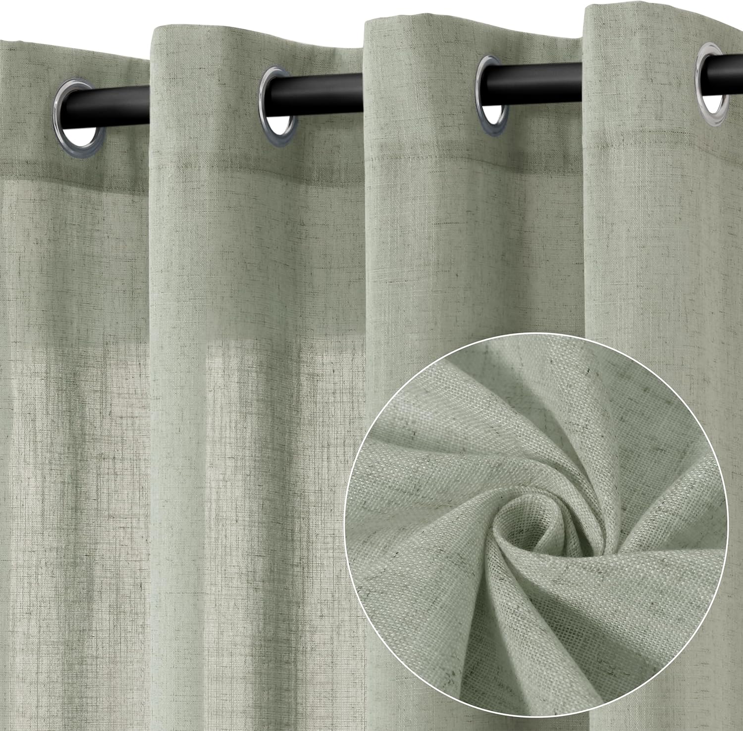 Natural Cream Linen Curtains 84 Inch Length 2 Panels for Living Room Bedroom, Light Filtering Sheer Curtains 84 Inches, Modern Farmhouse Grommet Semi Sheer Soft Privacy Drapes