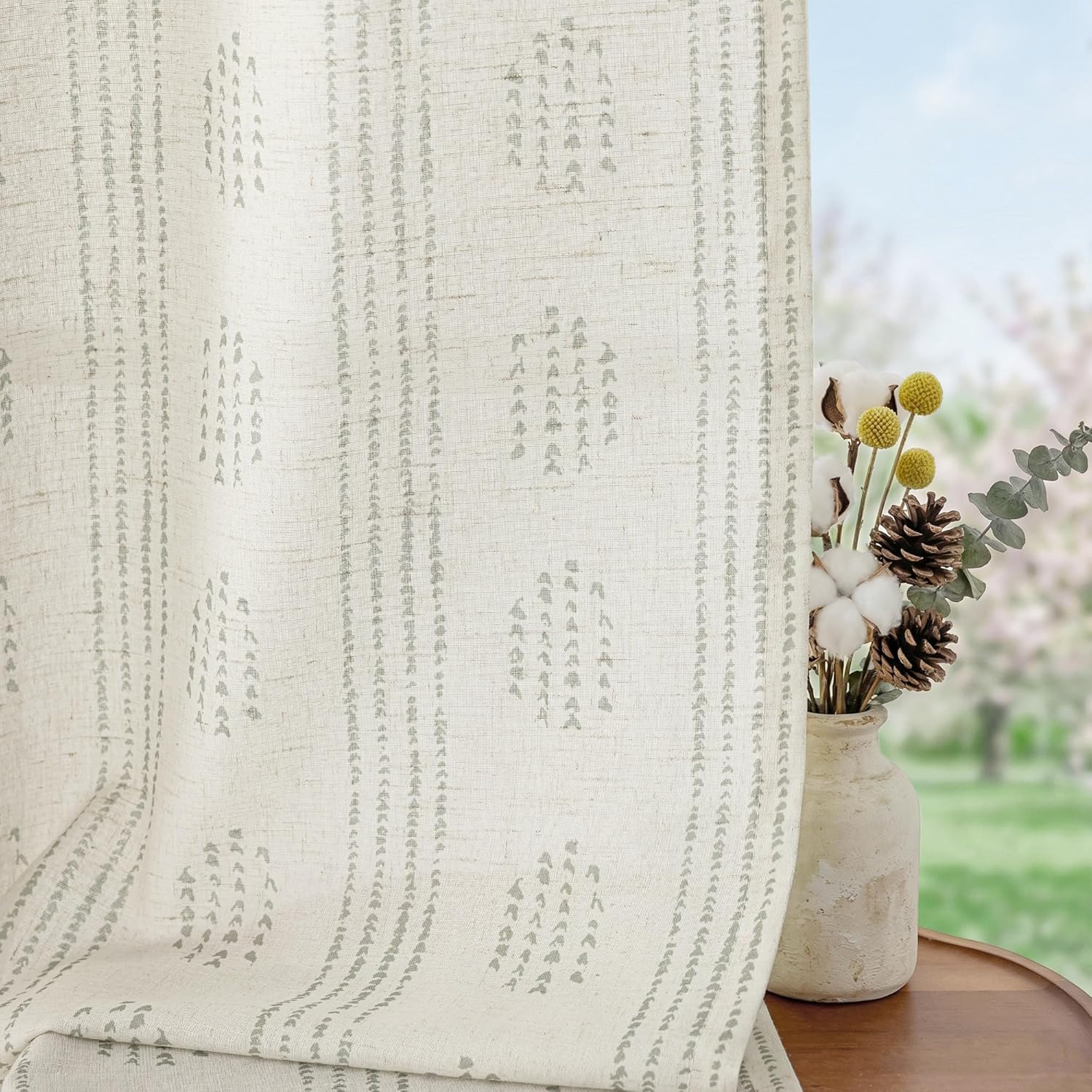 Boho Linen Curtains for Bedroom Living Room Grey Farmhouse Boho Curtains 84 Inches Long Geometric Striped Patterned Mudcloth Grommet Top Light Filtering Window Drapes 2 Panels Gray on Beige