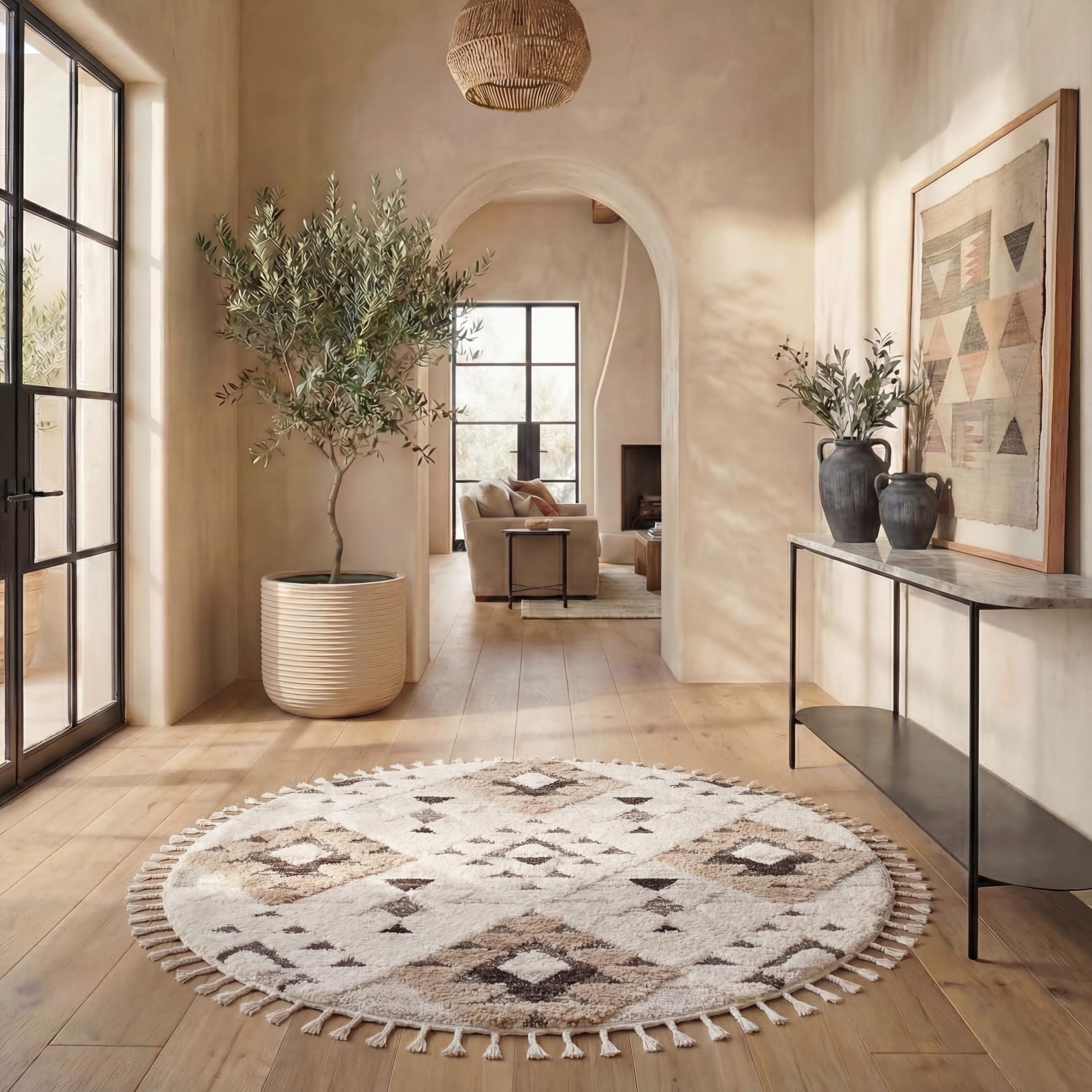 SAFAVIEH Area Rug 3x5 - Moroccan Tassel Shag Collection - Ivory, Non-Shedding & Easy to Clean, Plush High-Low Texture, Ideal for Living Room, Bedroom, Dining Space (MTS688C)