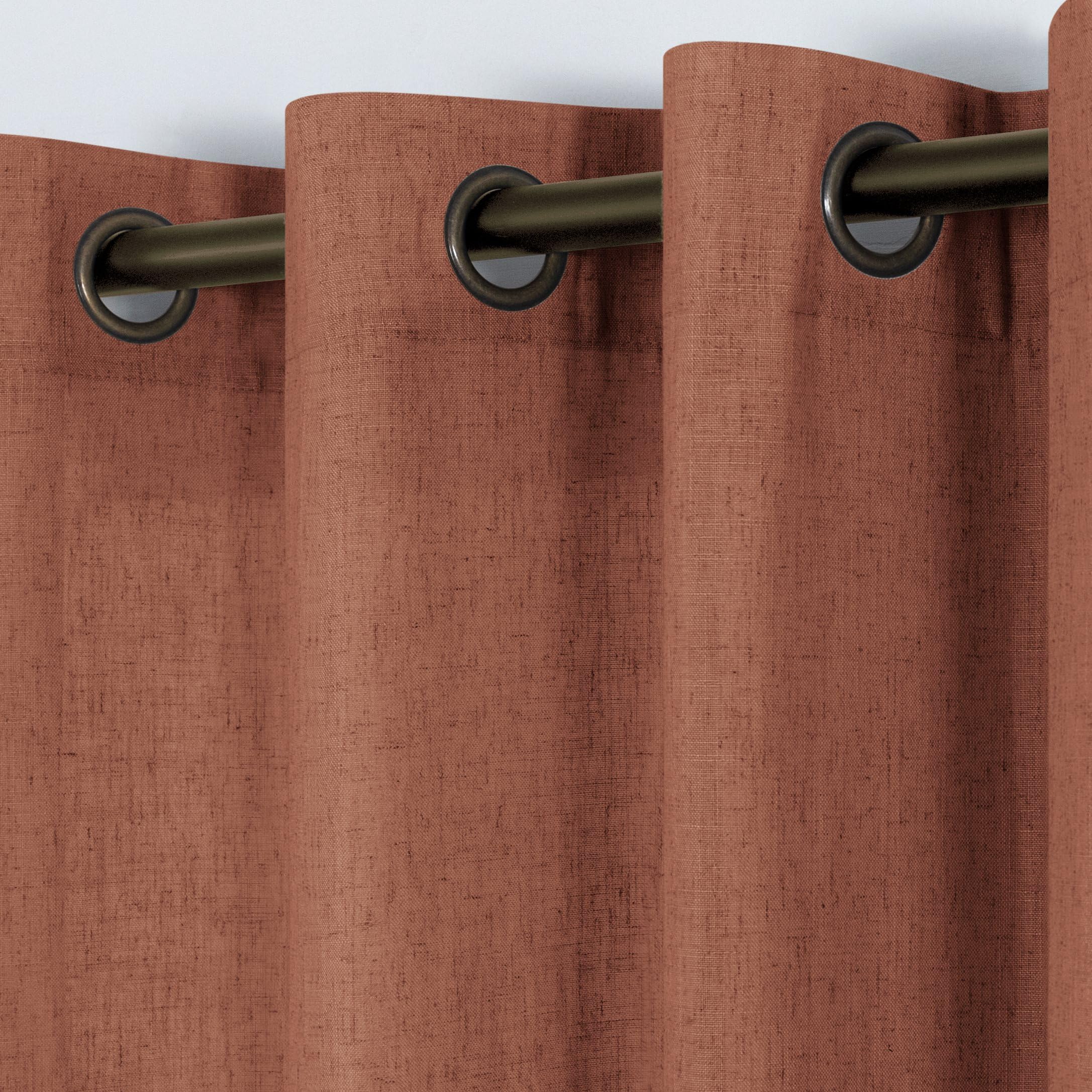 KOUFALL Linen Curtains for Living Room, Bronze Grommet, Semi Sheer Light Filtering Curtains, Neutral Cream Farmhouse Curtain Drapes 84 Inches Long 2 Panels Set