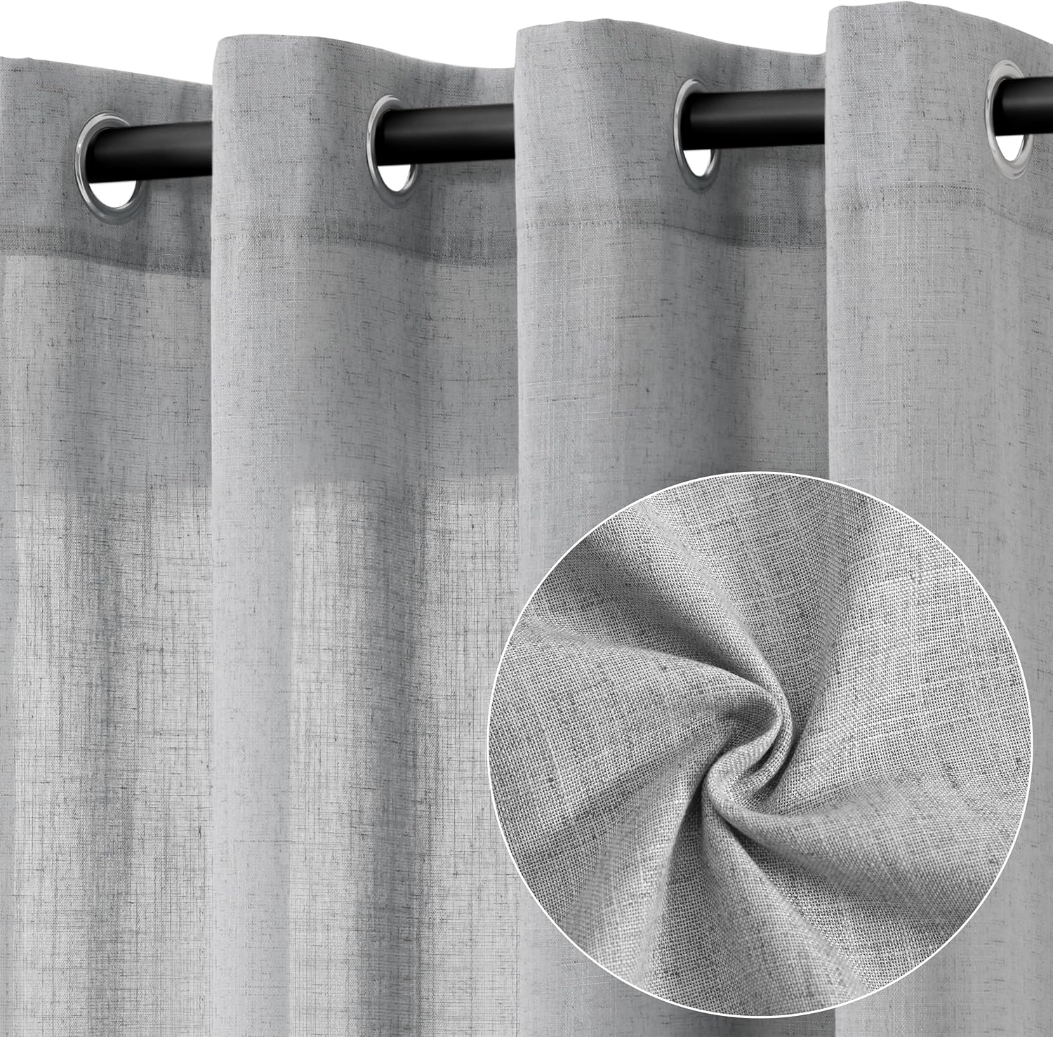 Natural Cream Linen Curtains 84 Inch Length 2 Panels for Living Room Bedroom, Light Filtering Sheer Curtains 84 Inches, Modern Farmhouse Grommet Semi Sheer Soft Privacy Drapes