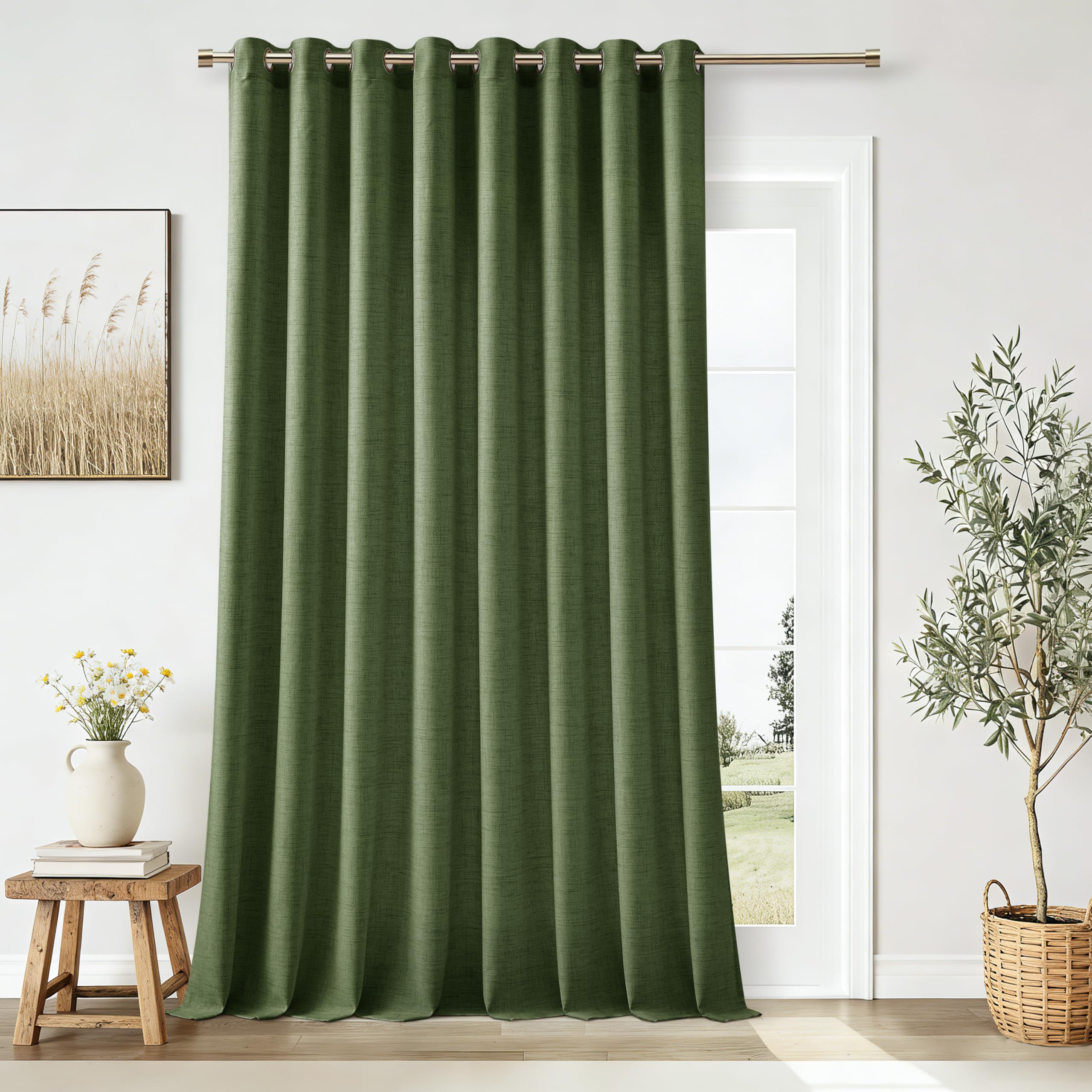 Natural Linen Curtains 96 Inches Long 2 Panels Bronze Grommet Curtain Burlap Ivory Cream Colored Light Filtering Semi Sheer Drapes Thick Linen Blend Floor to Ceiling Length Living Room 8ft