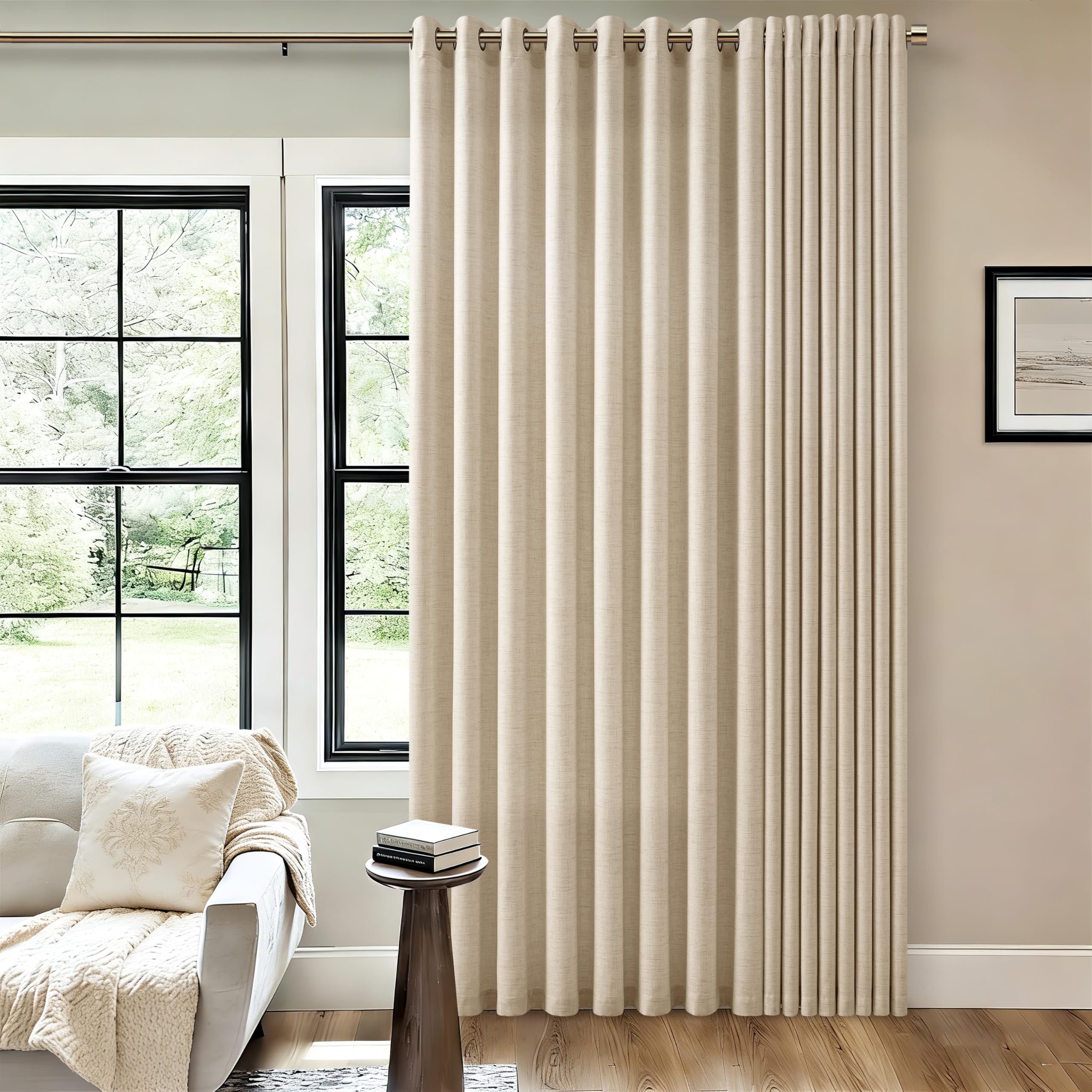 Natural Linen Curtains 96 Inches Long 2 Panels Bronze Grommet Curtain Burlap Ivory Cream Colored Light Filtering Semi Sheer Drapes Thick Linen Blend Floor to Ceiling Length Living Room 8ft