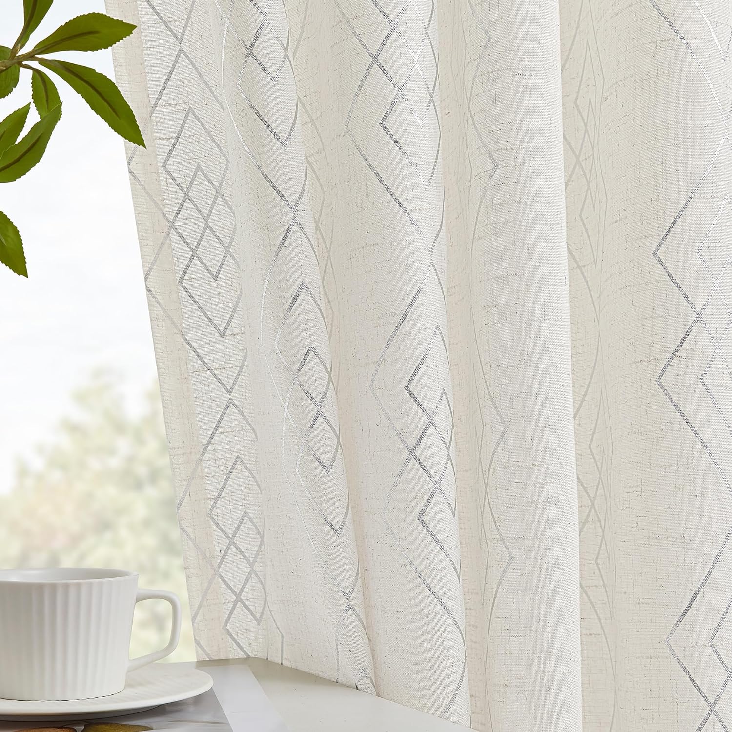 Boho Linen Curtains for Bedroom Living Room Grey Farmhouse Boho Curtains 84 Inches Long Geometric Striped Patterned Mudcloth Grommet Top Light Filtering Window Drapes 2 Panels Gray on Beige