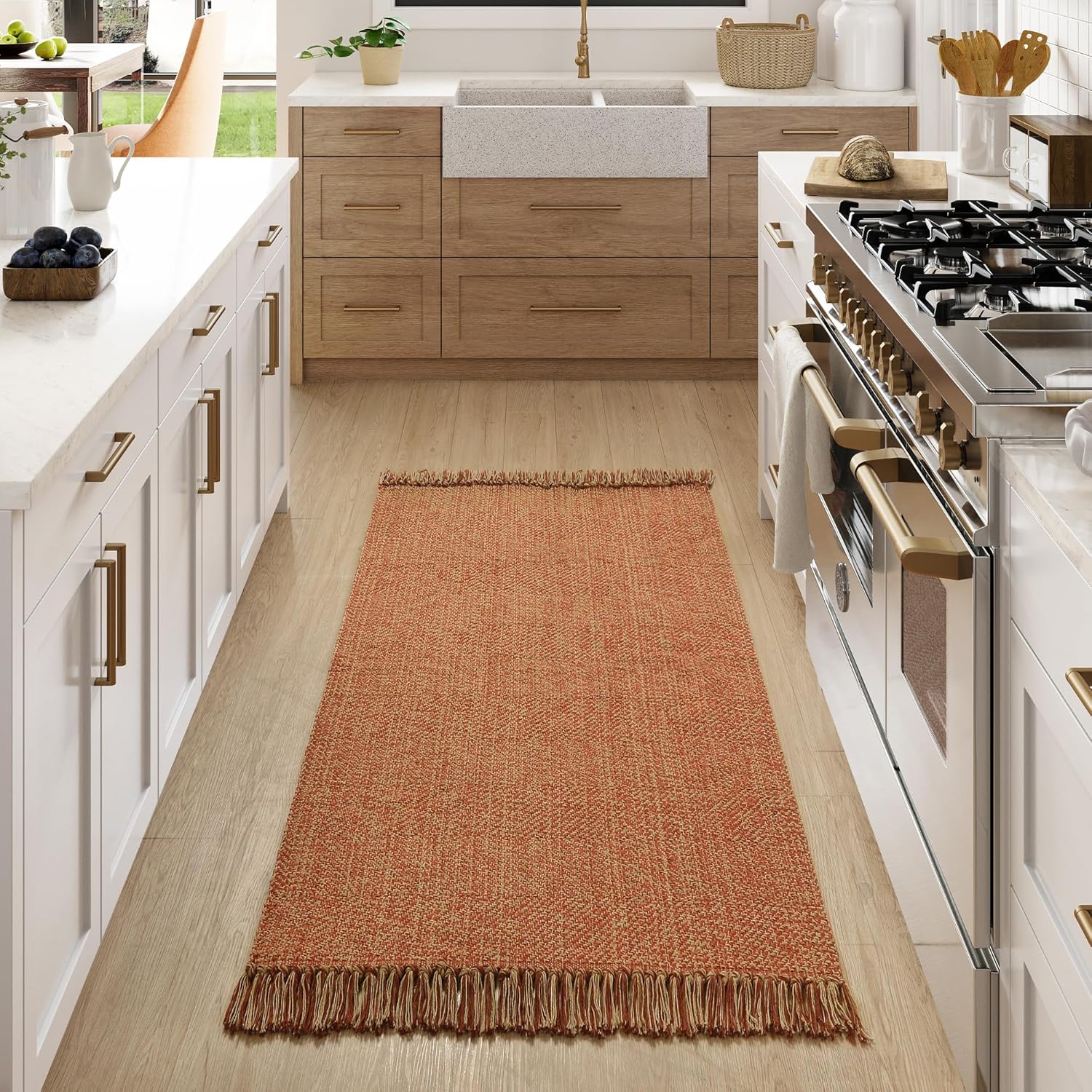Collive 4x6 Area Rug, Natural/Black Woven Cotton Washable Modern Bedroom Rugs, Boho Dining Room Door Rug Carpet with Tassel for Living Room Nursery Room Office, Outdoor Rug for Patio Hallway Decor