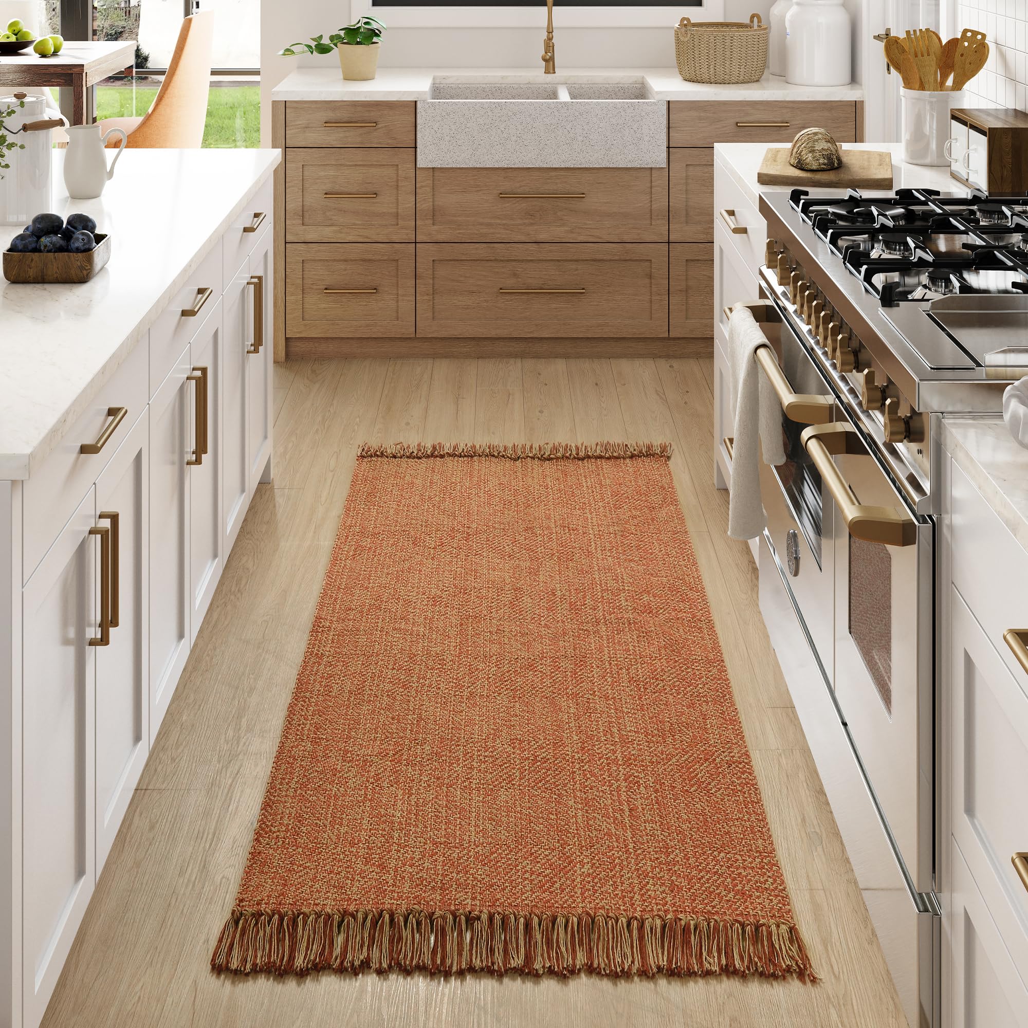 Collive Washable Area Rug 3' x 5', Modern Farmhouse Woven Kitchen Rugs, Tan/Cream Indoor Outddor Mat Braided Throw Carpet for Entryway Bedroom Nursery Laundry Living Room