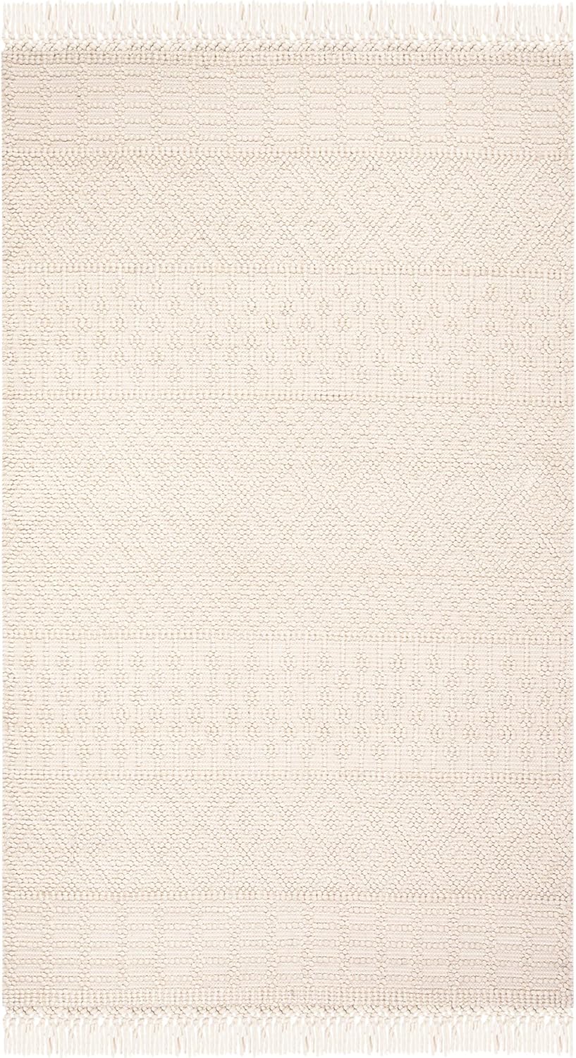 SAFAVIEH Natura Collection Accent Rug - 4' x 6', Ivory, Handmade Moroccan Boho Wool Fringe, Ideal for High Traffic Areas in Entryway, Living Room, Bedroom (NAT852B)
