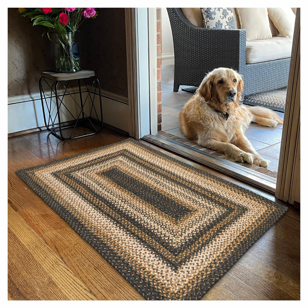 Homespice Gingerbread Black & Brown Braided Rug 20x30 - Jute Braided Kitchen Rugs for Country, Primitive Decor, Reversible, Pet-Friendly, Durable & Easy to Maintain