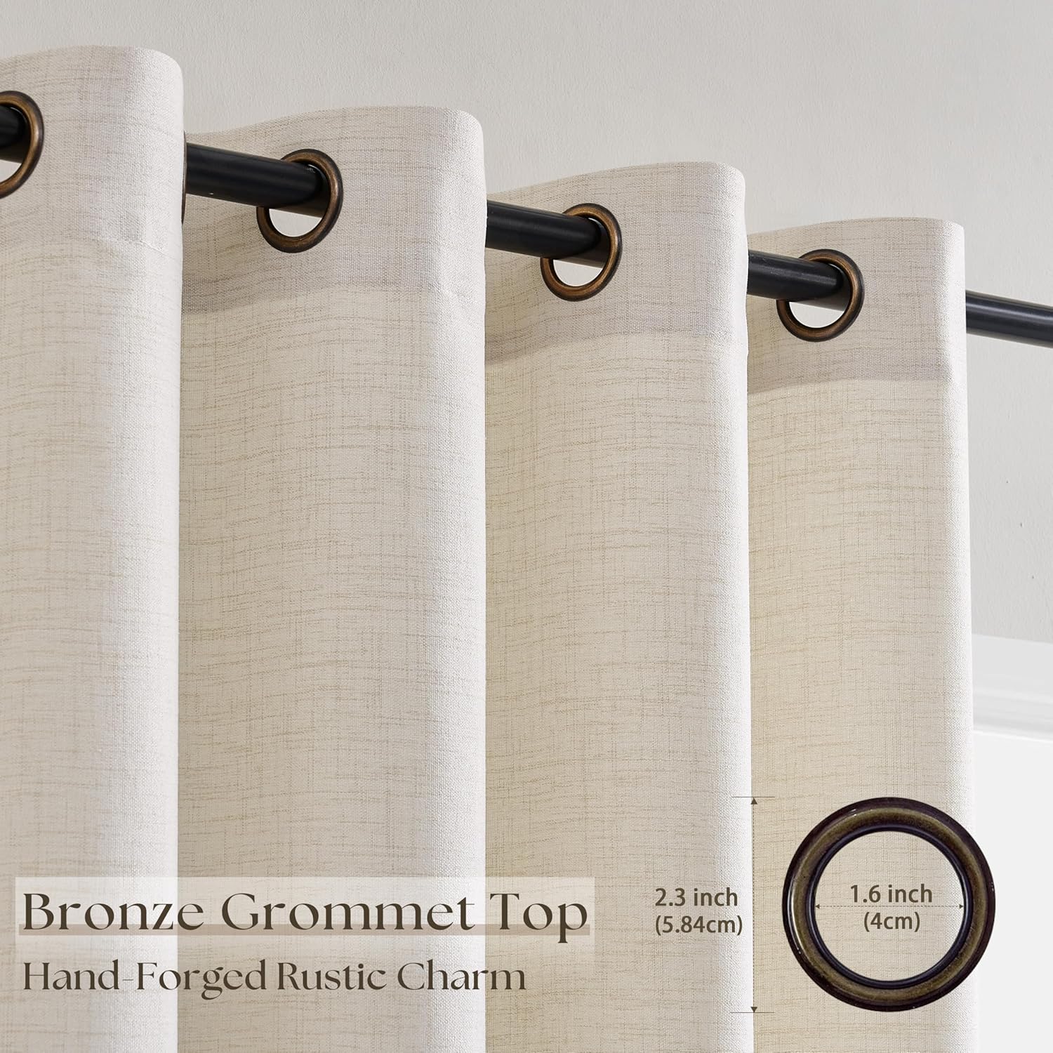 Natural Linen Curtains 96 Inches Long 2 Panels Bronze Grommet Curtain Burlap Ivory Cream Colored Light Filtering Semi Sheer Drapes Thick Linen Blend Floor to Ceiling Length Living Room 8ft