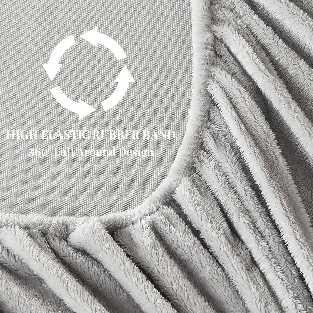 YIYEA Fleece Fitted Sheet Only, Ultra Soft Fluffy Plush Velvet Deep Pocket Fitted Bottom Sheet for Fall Winter, Cozy Warmth and No Shedding, Light Gray, Queen
