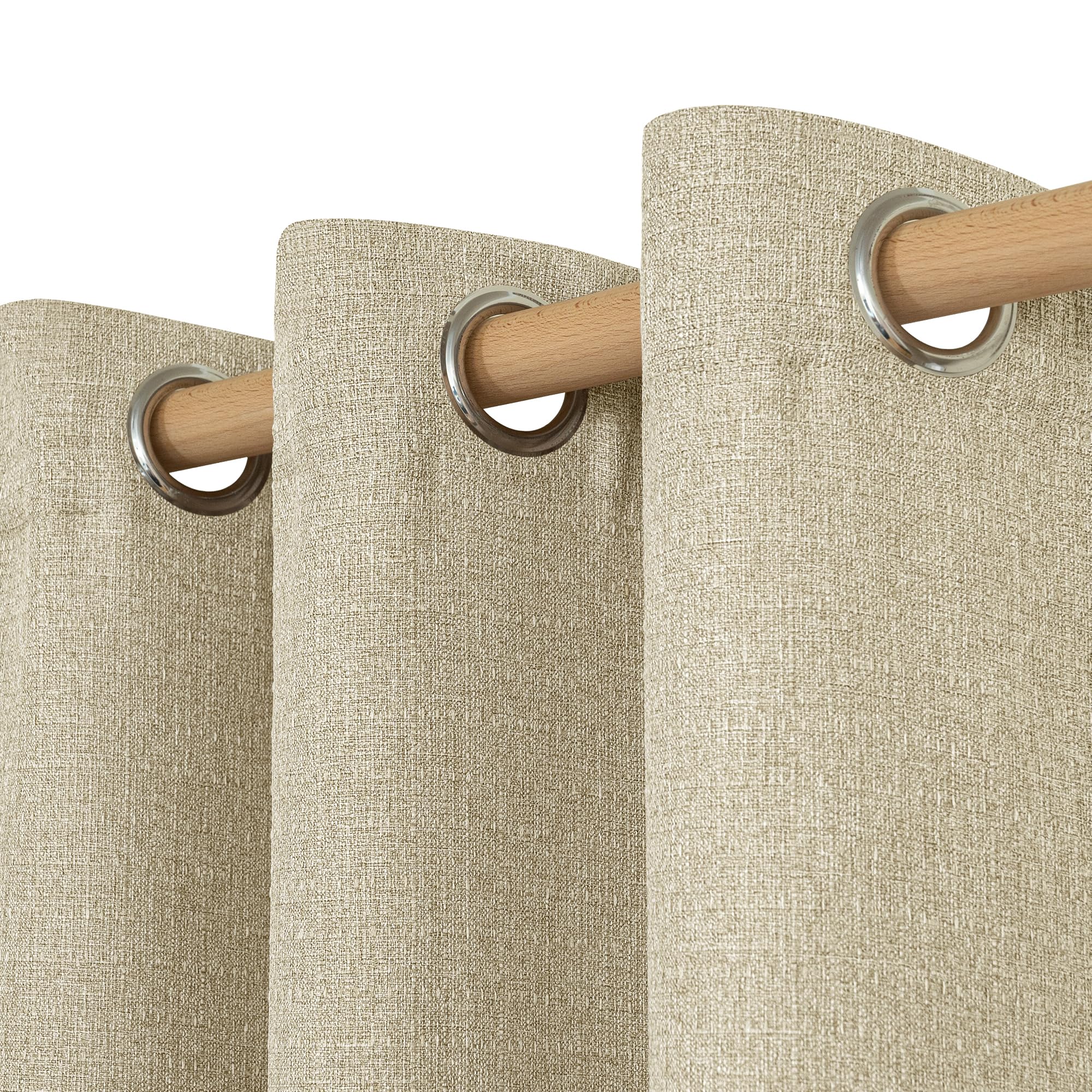 LAMIT Linen Curtains 84 inch Length 2 Panels, Grommet Thick Soft Light Filtering Curtains Privacy Living Room Window Drapes for Bedroom/Farmhouse, W52 x L84, Natural Beige