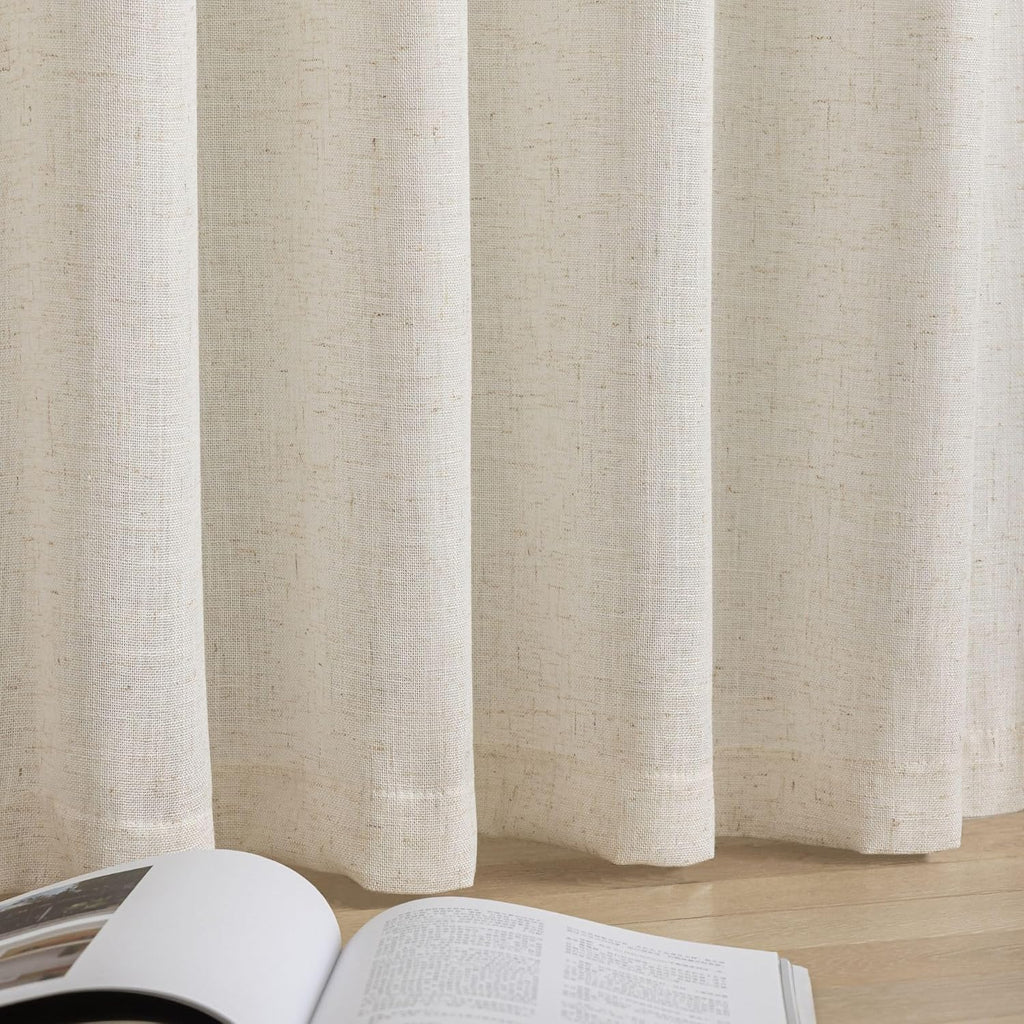 VOILYBIRD Palma Natural Linen Blended Sheer Curtains 84 Inches Long Bronze Grommet for Bedroom (Natural, 52" W x 84" L, 2 Panels)
