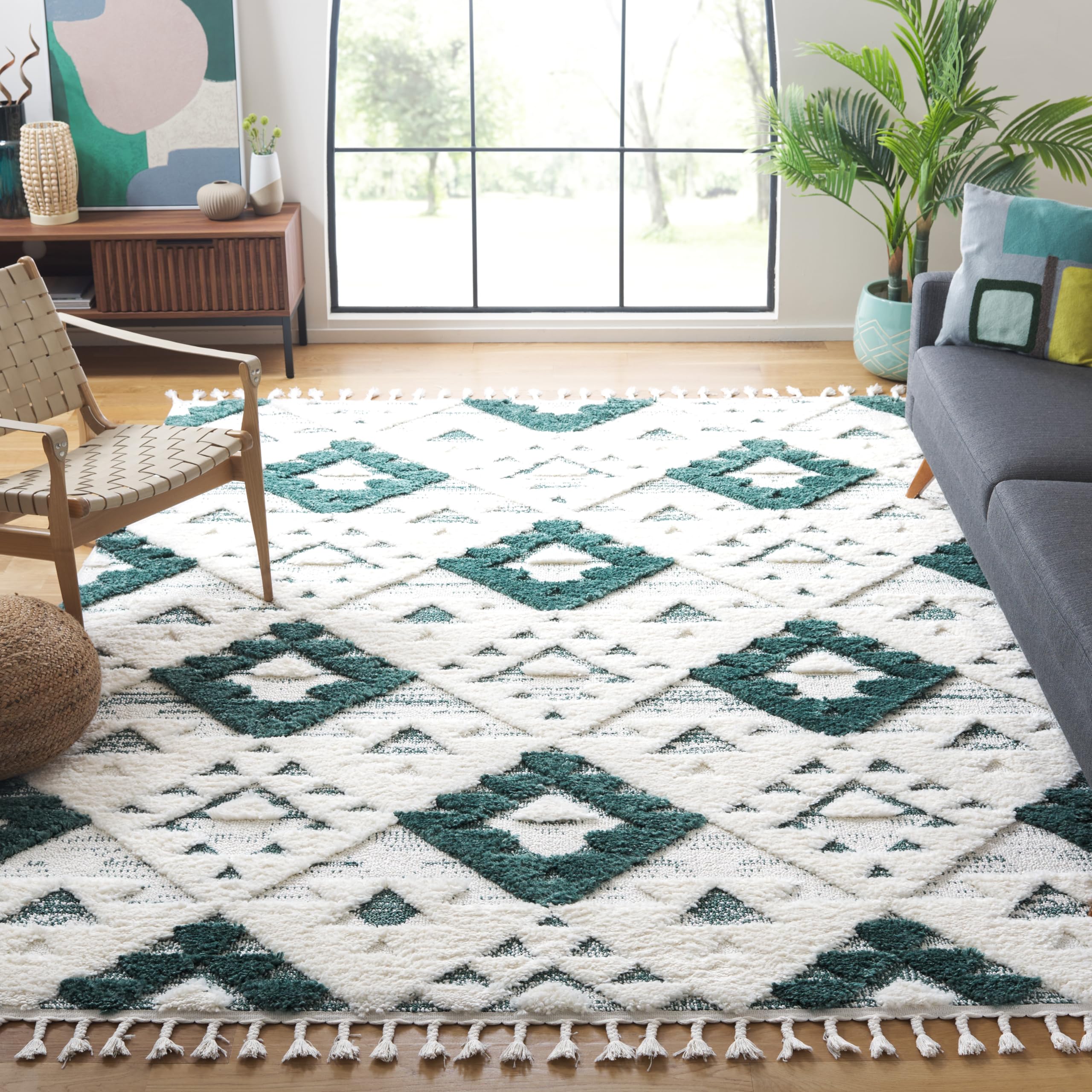 SAFAVIEH Area Rug 3x5 - Moroccan Tassel Shag Collection - Ivory, Non-Shedding & Easy to Clean, Plush High-Low Texture, Ideal for Living Room, Bedroom, Dining Space (MTS688C)