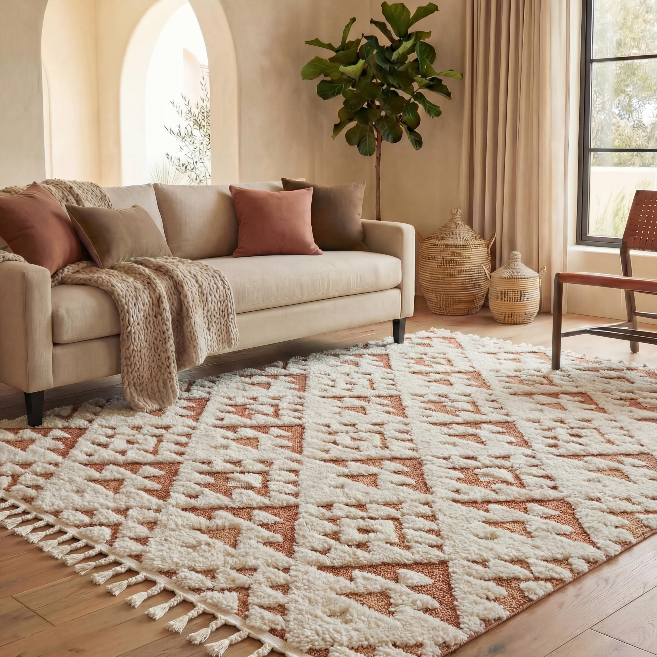 SAFAVIEH Area Rug 3x5 - Moroccan Tassel Shag Collection - Ivory, Non-Shedding & Easy to Clean, Plush High-Low Texture, Ideal for Living Room, Bedroom, Dining Space (MTS688C)