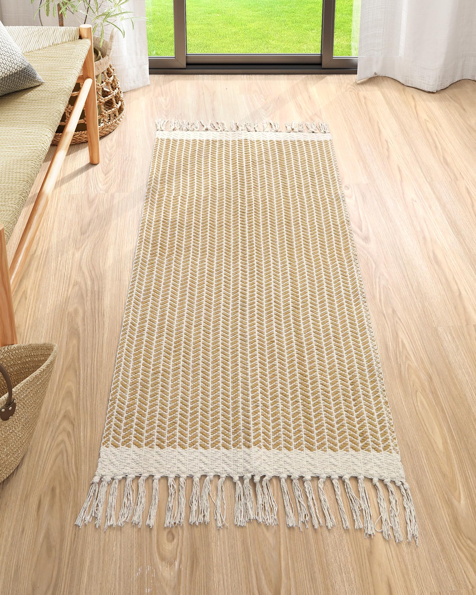 Lahome Belle Boho Rugs for Bedroom, 3x5 Bathroom Rug Lightweight Farmhouse Woven Area Rug with Tassels, Throw Rugs Washable Kitchen Rug Non Shedding Indoor Door Mats for Entryway Living Room, Khaki