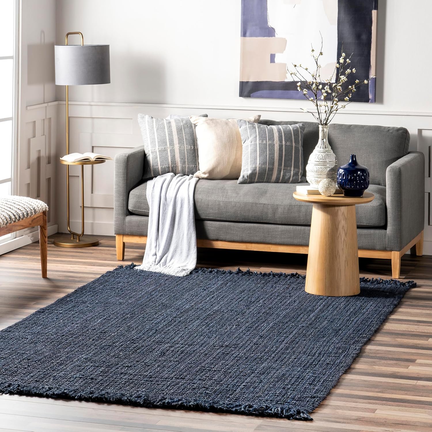 nuLOOM 5x8 Daniela Jute Tassel Hand Woven Area Rug, Off White, Solid Chunky Farmhouse Design, Natural Fiber, For Bedroom, Dining Room, Living Room, Hallway, Office, Entryway