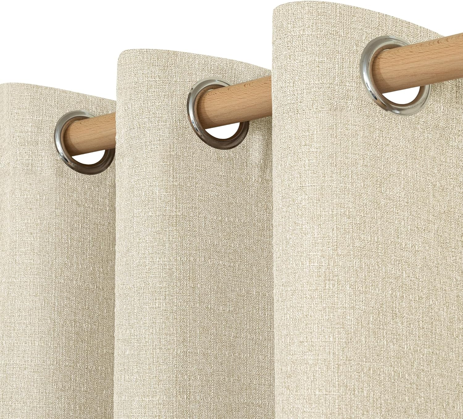 LAMIT Linen Curtains 84 inch Length 2 Panels, Grommet Thick Soft Light Filtering Curtains Privacy Living Room Window Drapes for Bedroom/Farmhouse, W52 x L84, Natural Beige