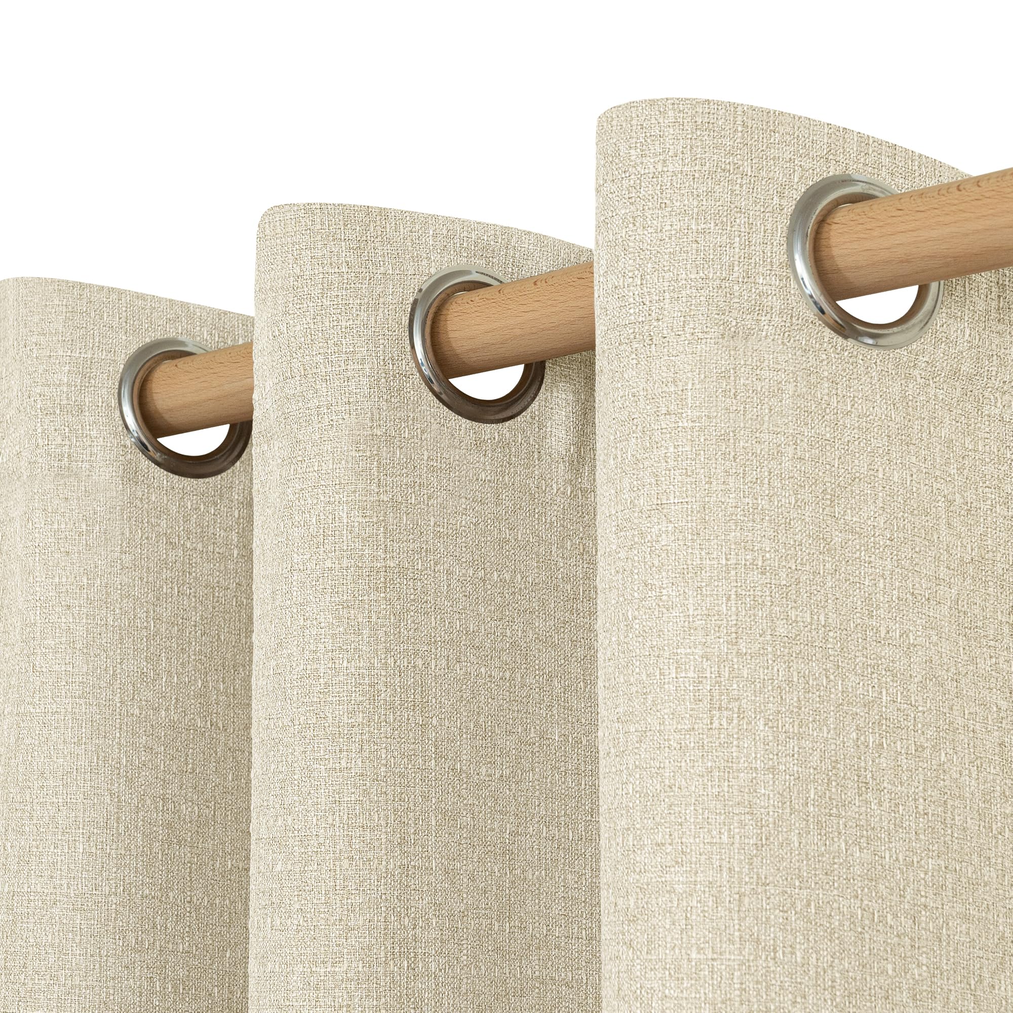 LAMIT Linen Curtains 84 inch Length 2 Panels, Grommet Thick Soft Light Filtering Curtains Privacy Living Room Window Drapes for Bedroom/Farmhouse, W52 x L84, Natural Beige