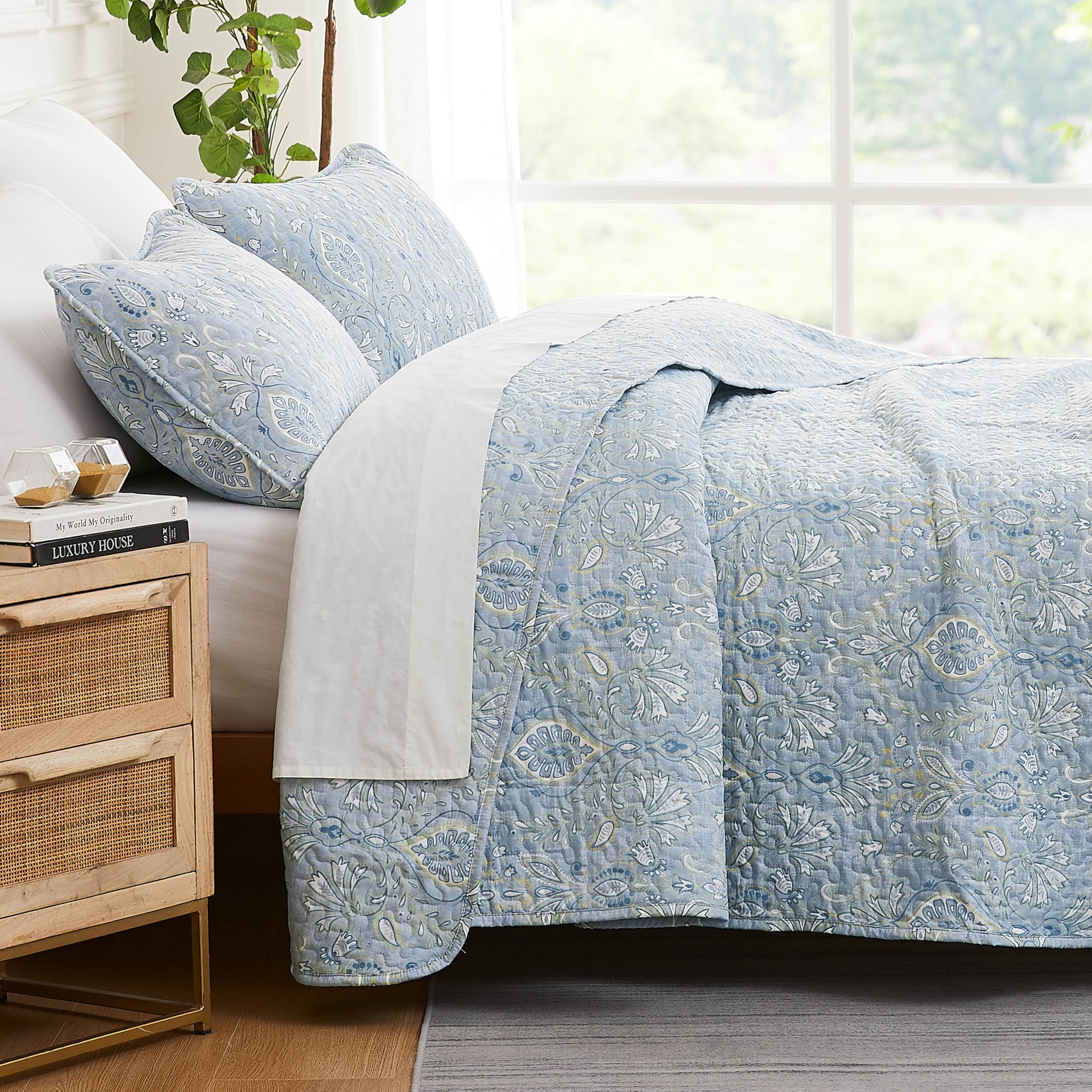 Southshore Fine Living, Inc. King Quilt Bedding Set, Quilted Coverlet Bed Spread for California Kings, Luxury Bedding King Size Quilt Bedding Set, Lightweight Quilted Bedspread w/Shams, Natural Beige