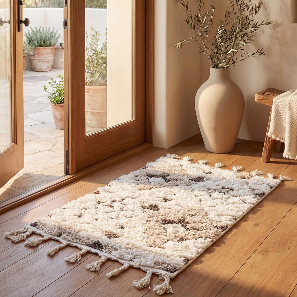 SAFAVIEH Area Rug 3x5 - Moroccan Tassel Shag Collection - Ivory, Non-Shedding & Easy to Clean, Plush High-Low Texture, Ideal for Living Room, Bedroom, Dining Space (MTS688C)