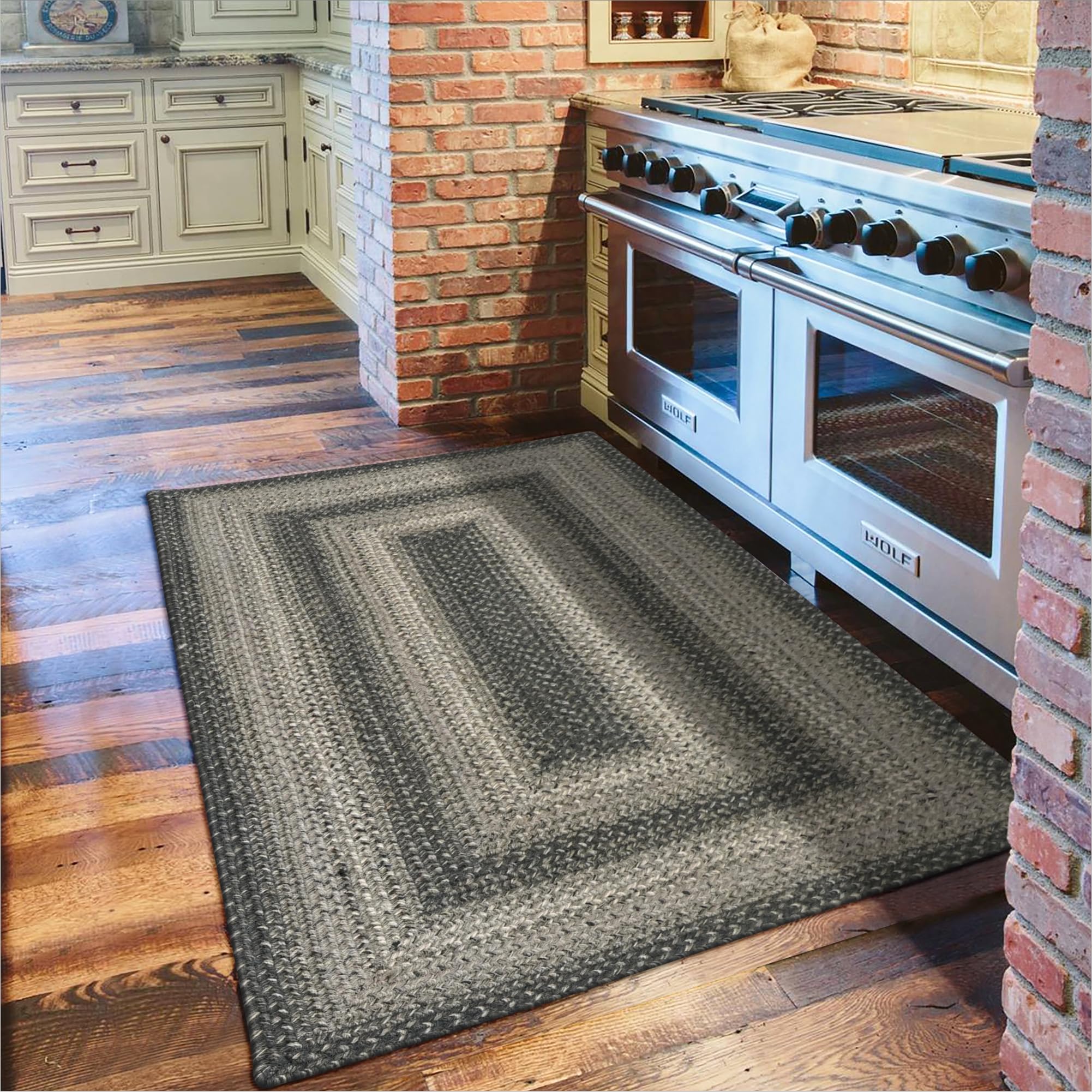 Homespice Gingerbread Black & Brown Braided Rug 20x30 - Jute Braided Kitchen Rugs for Country, Primitive Decor, Reversible, Pet-Friendly, Durable & Easy to Maintain