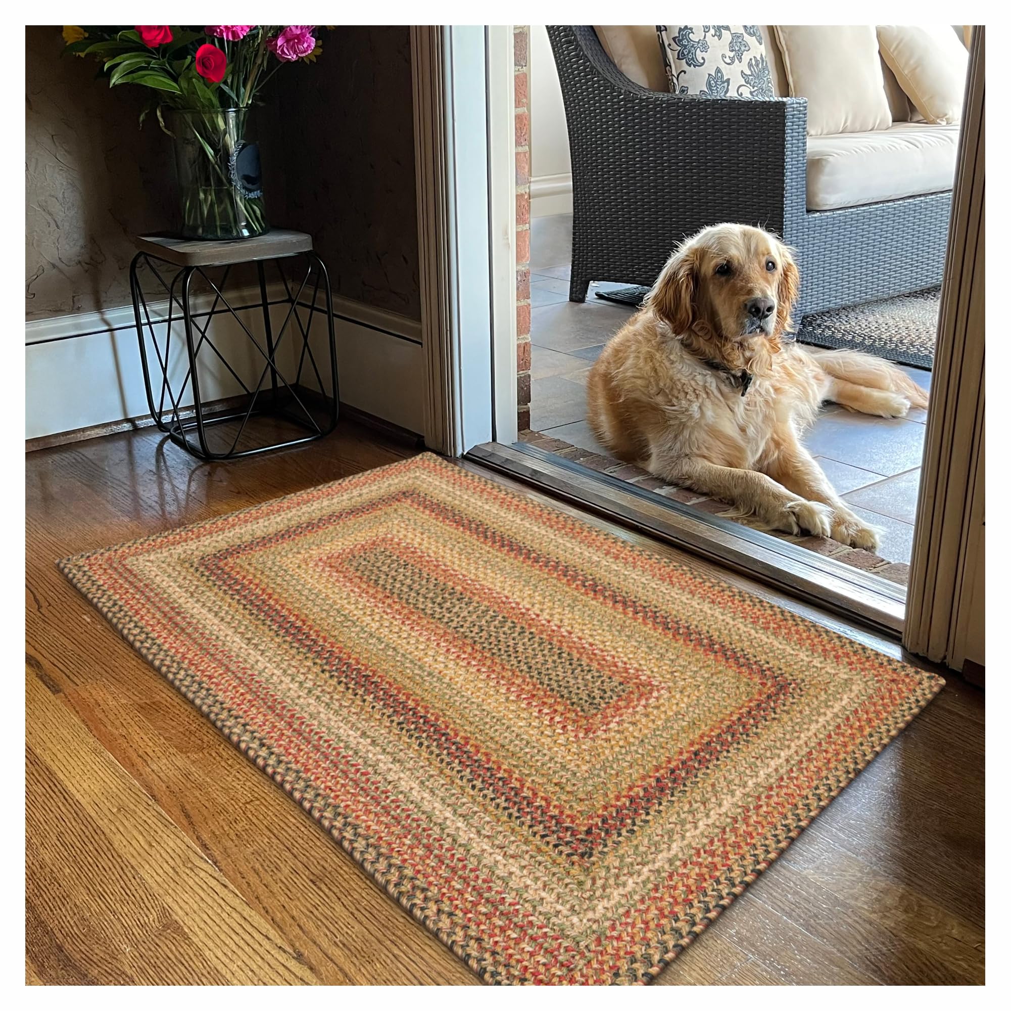 Homespice Gingerbread Black & Brown Braided Rug 20x30 - Jute Braided Kitchen Rugs for Country, Primitive Decor, Reversible, Pet-Friendly, Durable & Easy to Maintain