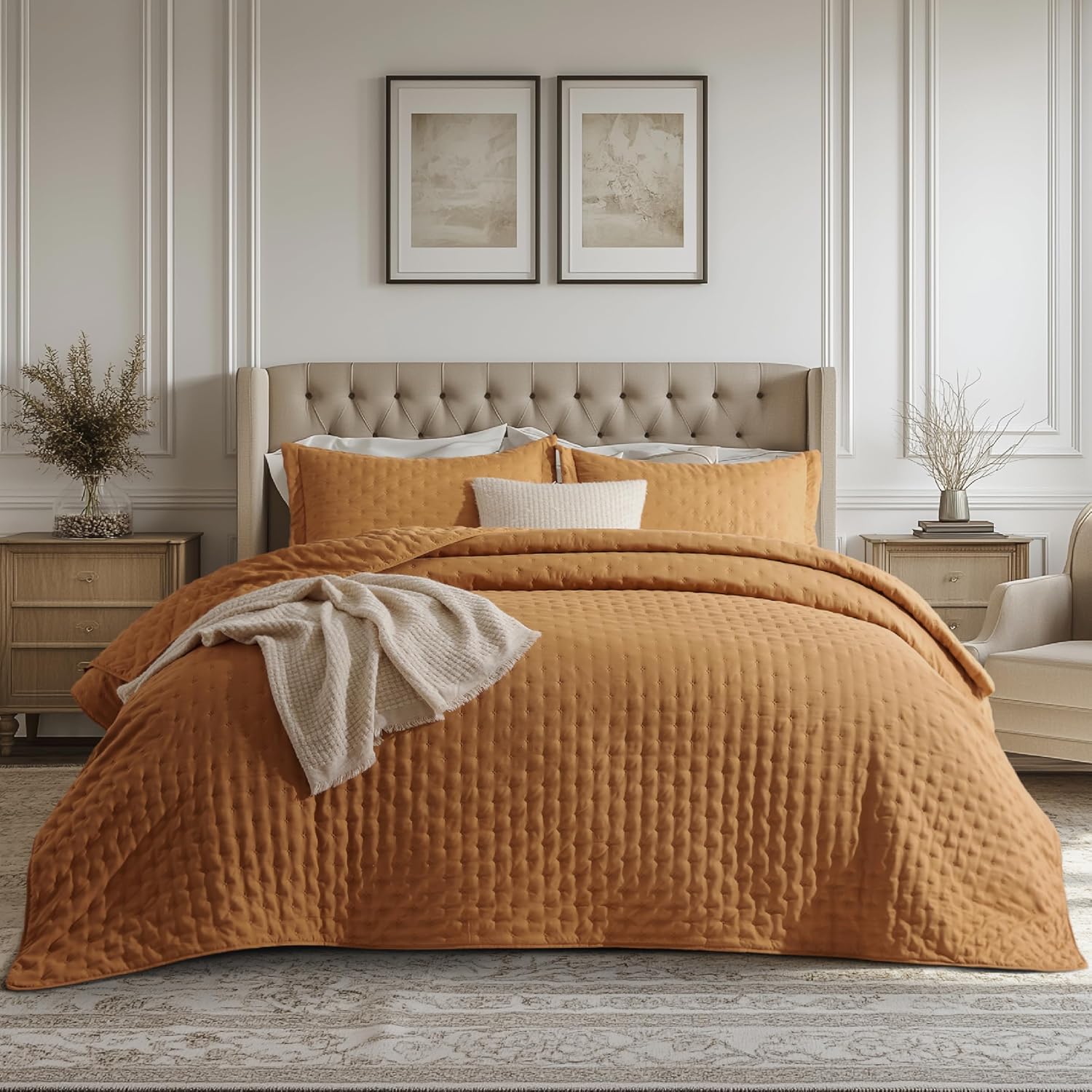 Bedsure Quilts Queen Size - Linen Bedspread Queen Size & Lightweight Comforter, Modern Farmhouse Coverlet with Clover Pattern, Ultra Soft All-Season Bedding, 90 x 96 Inches | Stitch-Free Quilting, Ultra Soft, Lightweight, Machine Washable, Pet-Friendly