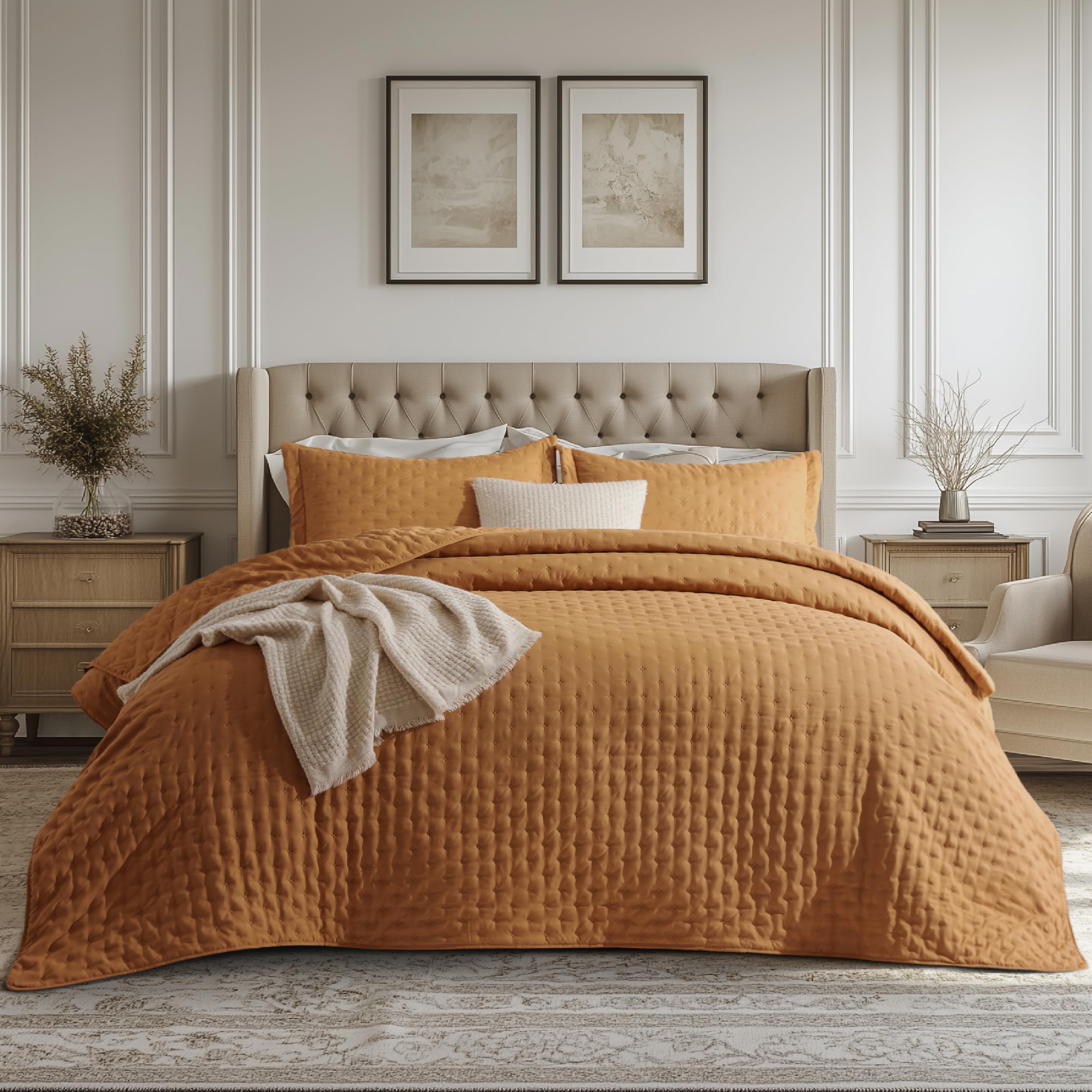 Bedsure King Quilt - Linen Bedspread King Size & Lightweight Comforter, Modern Farmhouse Coverlet with Clover Pattern, Ultra Soft All-Season Bedding, 106 x 96 Inches | Stitch-Free Quilting, Ultra Soft, Lightweight, Machine Washable, Pet-Friendly