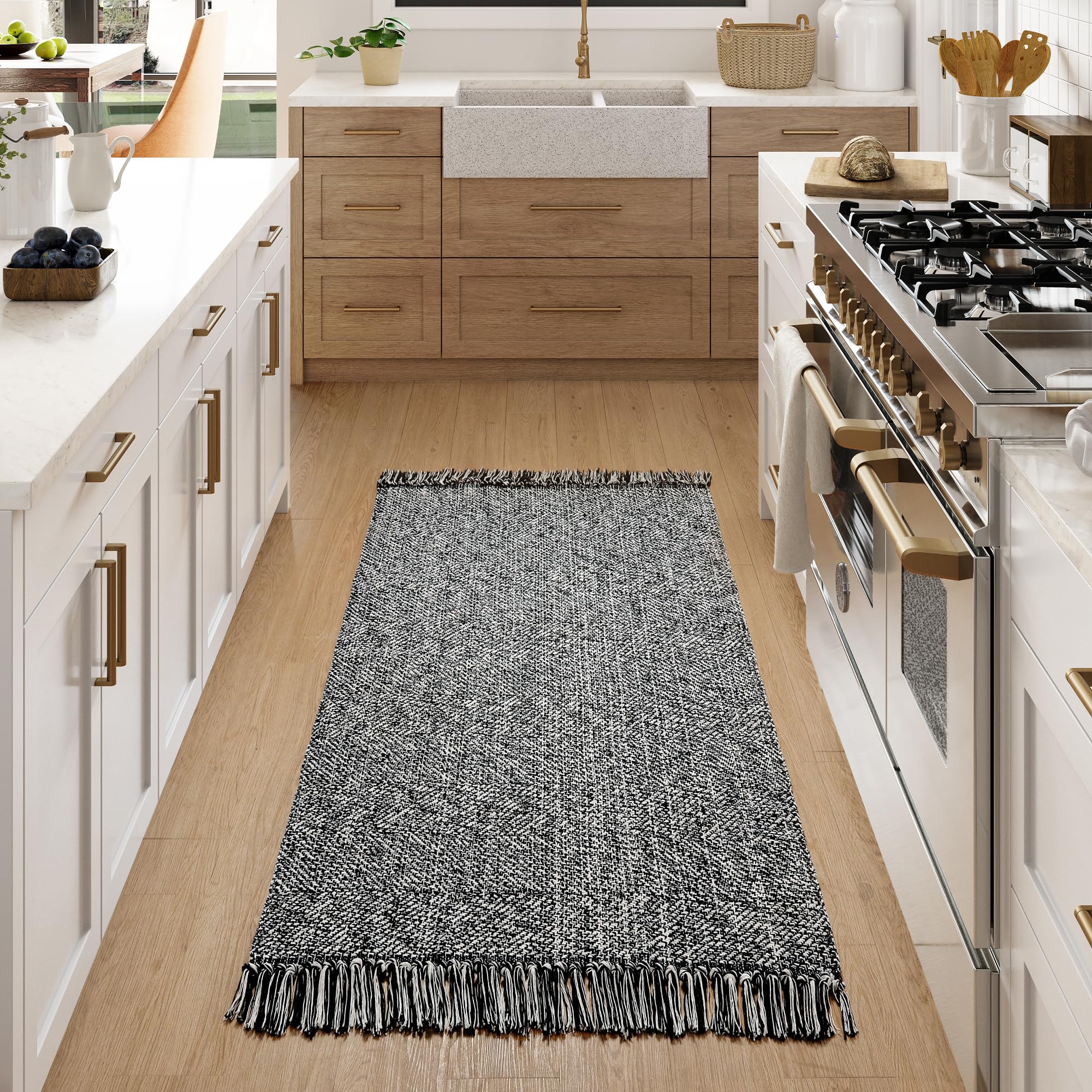 Collive Washable Area Rug 3' x 5', Modern Farmhouse Woven Kitchen Rugs, Tan/Cream Indoor Outddor Mat Braided Throw Carpet for Entryway Bedroom Nursery Laundry Living Room