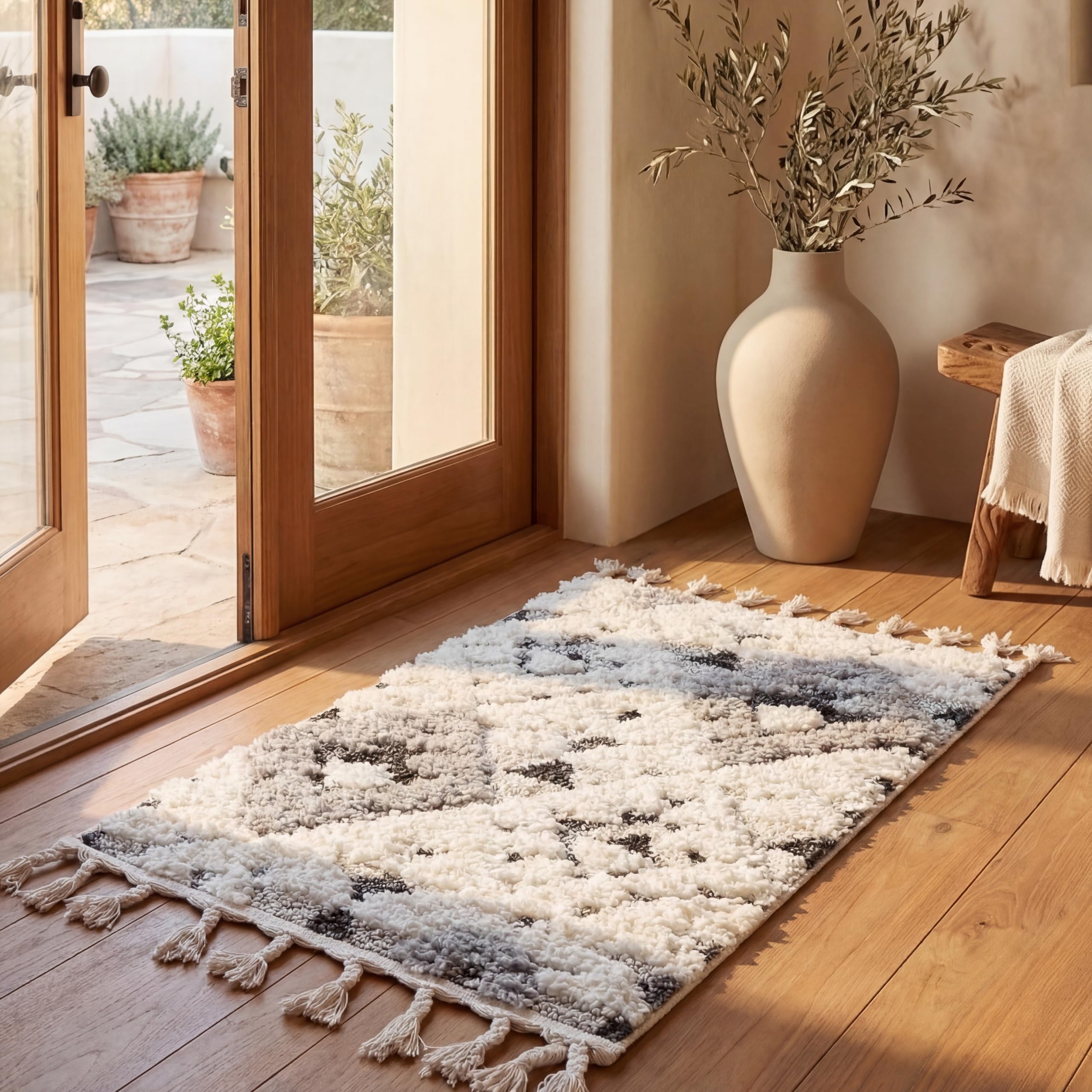 SAFAVIEH Area Rug 3x5 - Moroccan Tassel Shag Collection - Ivory, Non-Shedding & Easy to Clean, Plush High-Low Texture, Ideal for Living Room, Bedroom, Dining Space (MTS688C)