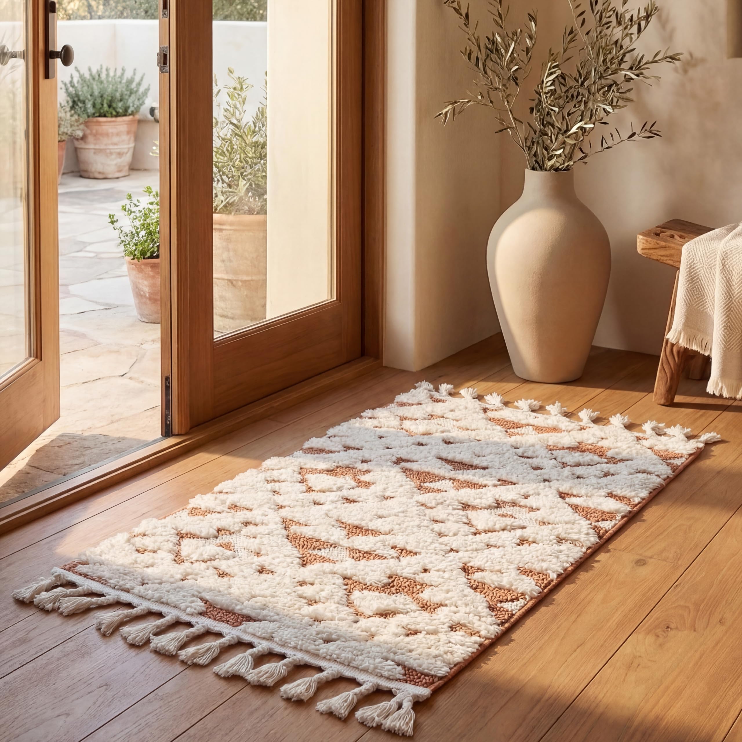 SAFAVIEH Area Rug 3x5 - Moroccan Tassel Shag Collection - Ivory, Non-Shedding & Easy to Clean, Plush High-Low Texture, Ideal for Living Room, Bedroom, Dining Space (MTS688C)