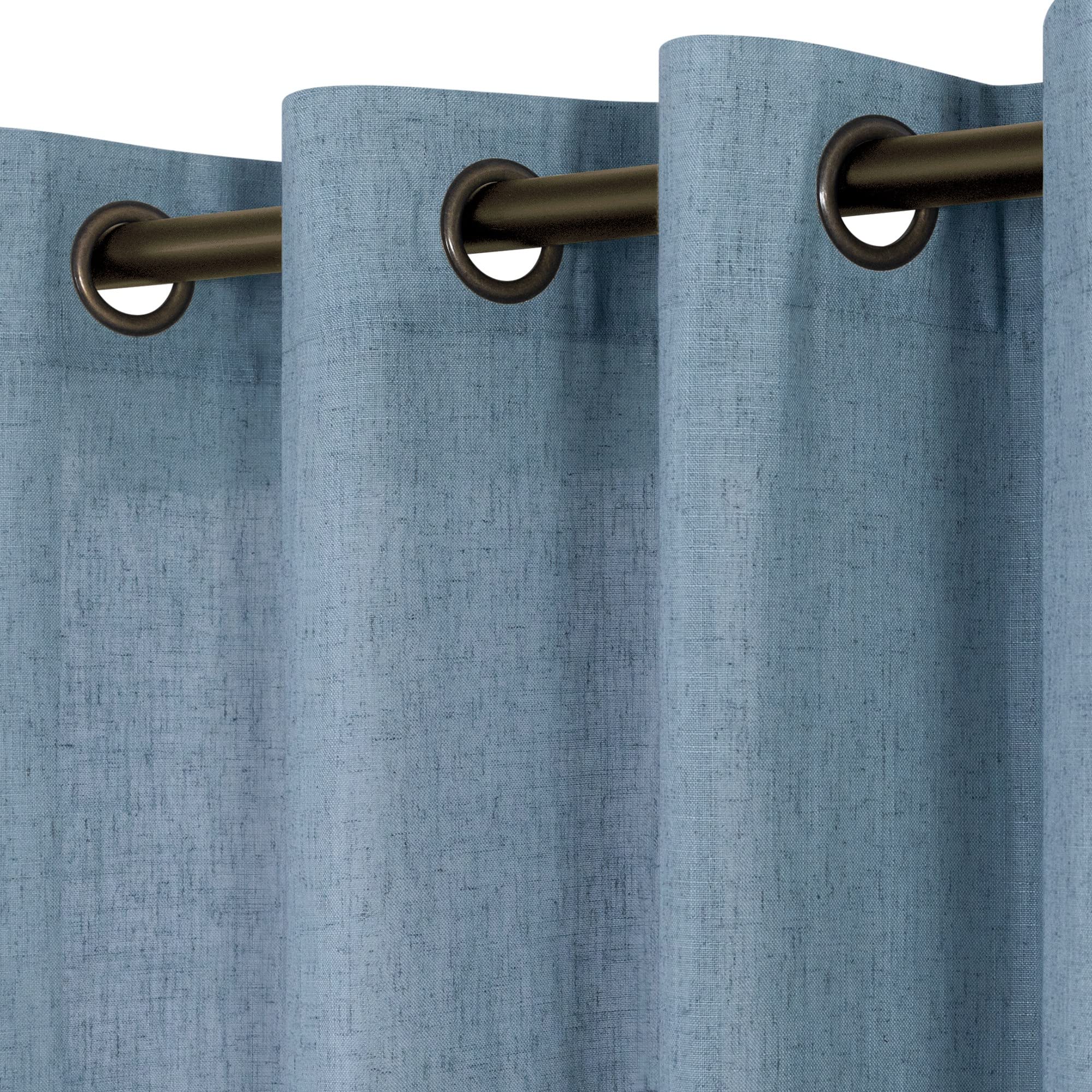 KOUFALL Linen Curtains for Living Room, Bronze Grommet, Semi Sheer Light Filtering Curtains, Neutral Cream Farmhouse Curtain Drapes 84 Inches Long 2 Panels Set