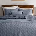WDCOZY 100% Cotton Queen Size Quilt Set - Olive Green Pre-Washed Soft Lightweight Modern Bedspread, Farmhouse Country Rustic Coverlet, Textured Like Linen, Shabby Chic Gauze Bedding, 3 Pieces