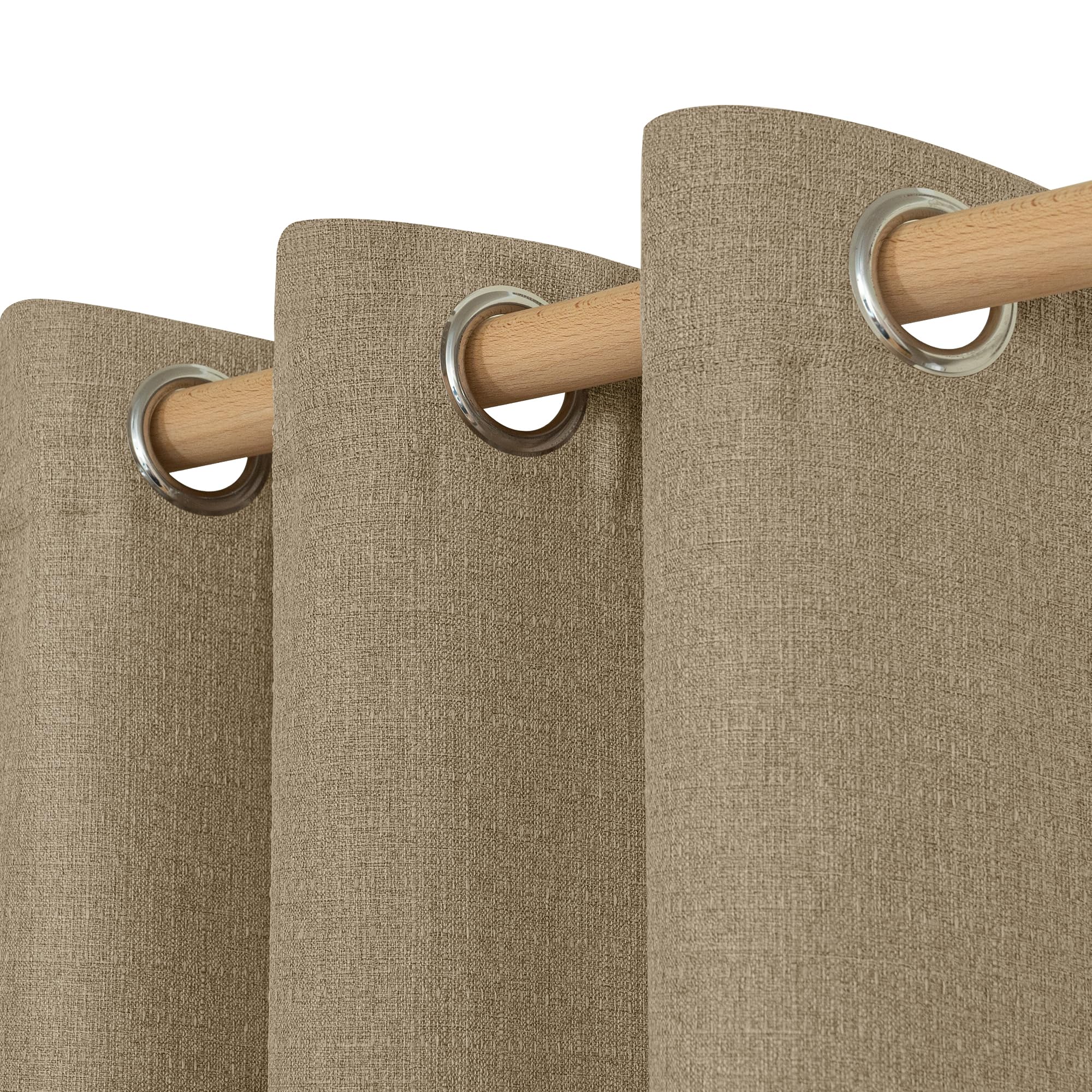 LAMIT Linen Curtains 84 inch Length 2 Panels, Grommet Thick Soft Light Filtering Curtains Privacy Living Room Window Drapes for Bedroom/Farmhouse, W52 x L84, Natural Beige