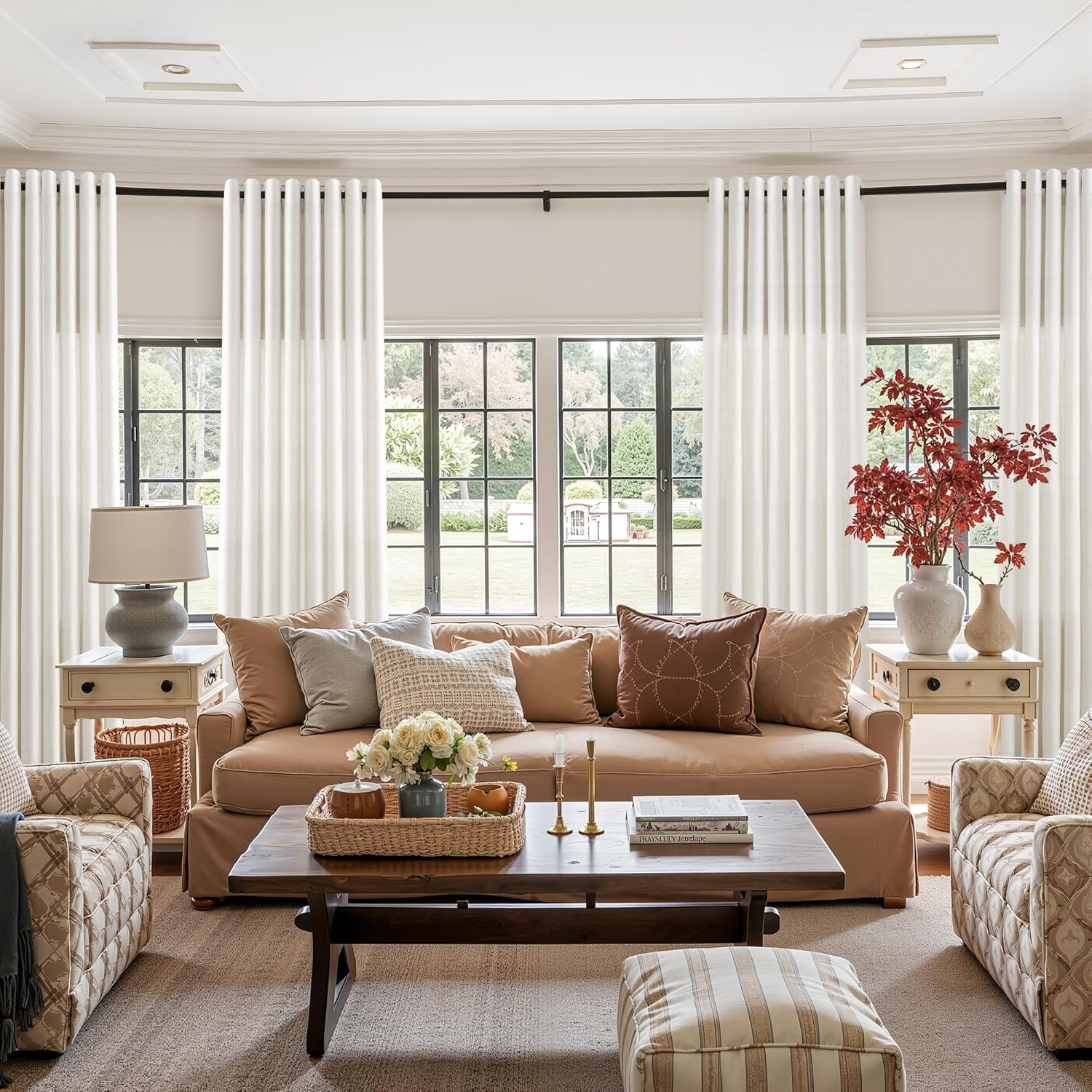 Natural Cream Linen Curtains 84 Inch Length 2 Panels for Living Room Bedroom, Light Filtering Sheer Curtains 84 Inches, Modern Farmhouse Grommet Semi Sheer Soft Privacy Drapes