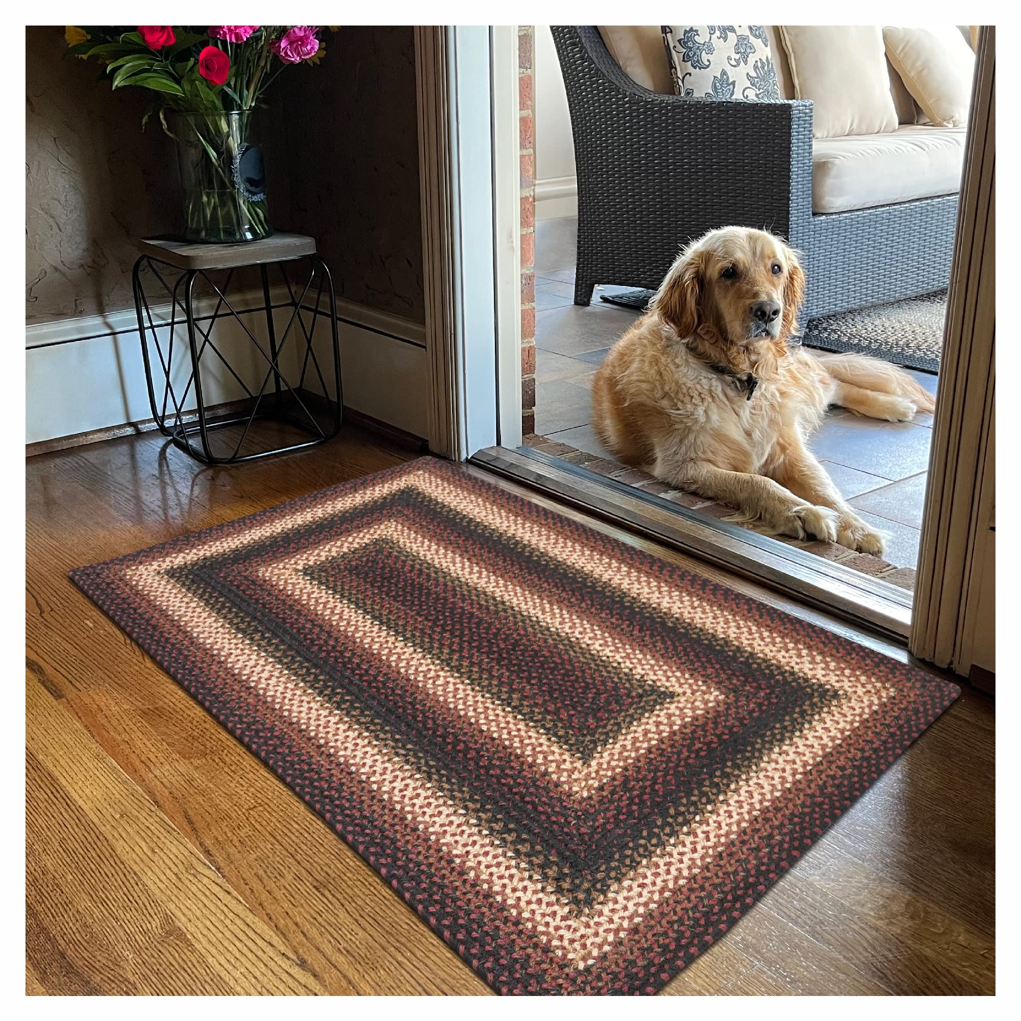 Homespice Gingerbread Black & Brown Braided Rug 20x30 - Jute Braided Kitchen Rugs for Country, Primitive Decor, Reversible, Pet-Friendly, Durable & Easy to Maintain