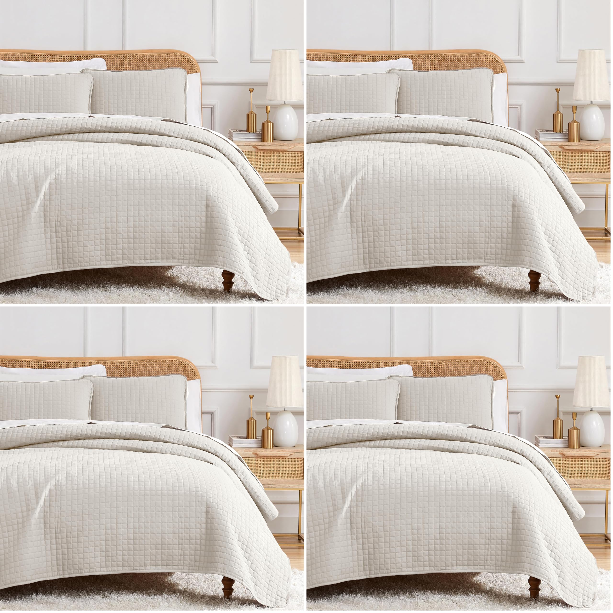 Southshore Fine Living, Inc. King Quilt Bedding Set, Quilted Coverlet Bed Spread for California Kings, Luxury Bedding King Size Quilt Bedding Set, Lightweight Quilted Bedspread w/Shams, Natural Beige
