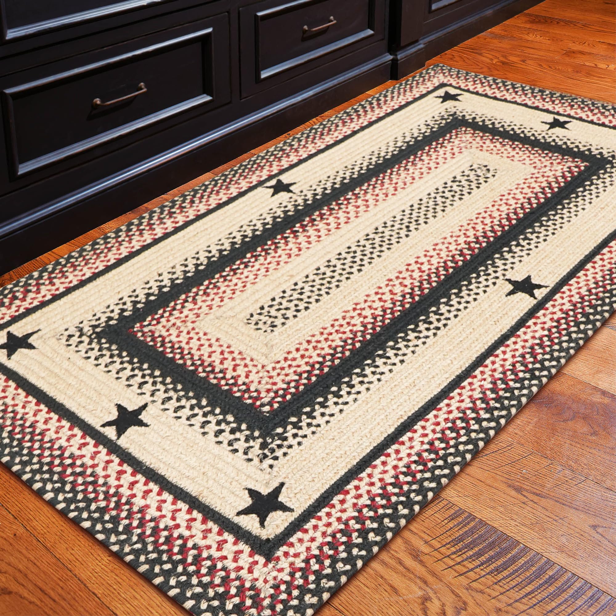 Homespice Gingerbread Black & Brown Braided Rug 20x30 - Jute Braided Kitchen Rugs for Country, Primitive Decor, Reversible, Pet-Friendly, Durable & Easy to Maintain