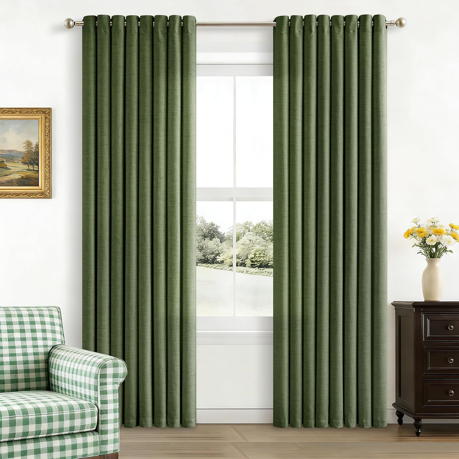 Natural Linen Curtains 96 Inches Long 2 Panels Bronze Grommet Curtain Burlap Ivory Cream Colored Light Filtering Semi Sheer Drapes Thick Linen Blend Floor to Ceiling Length Living Room 8ft