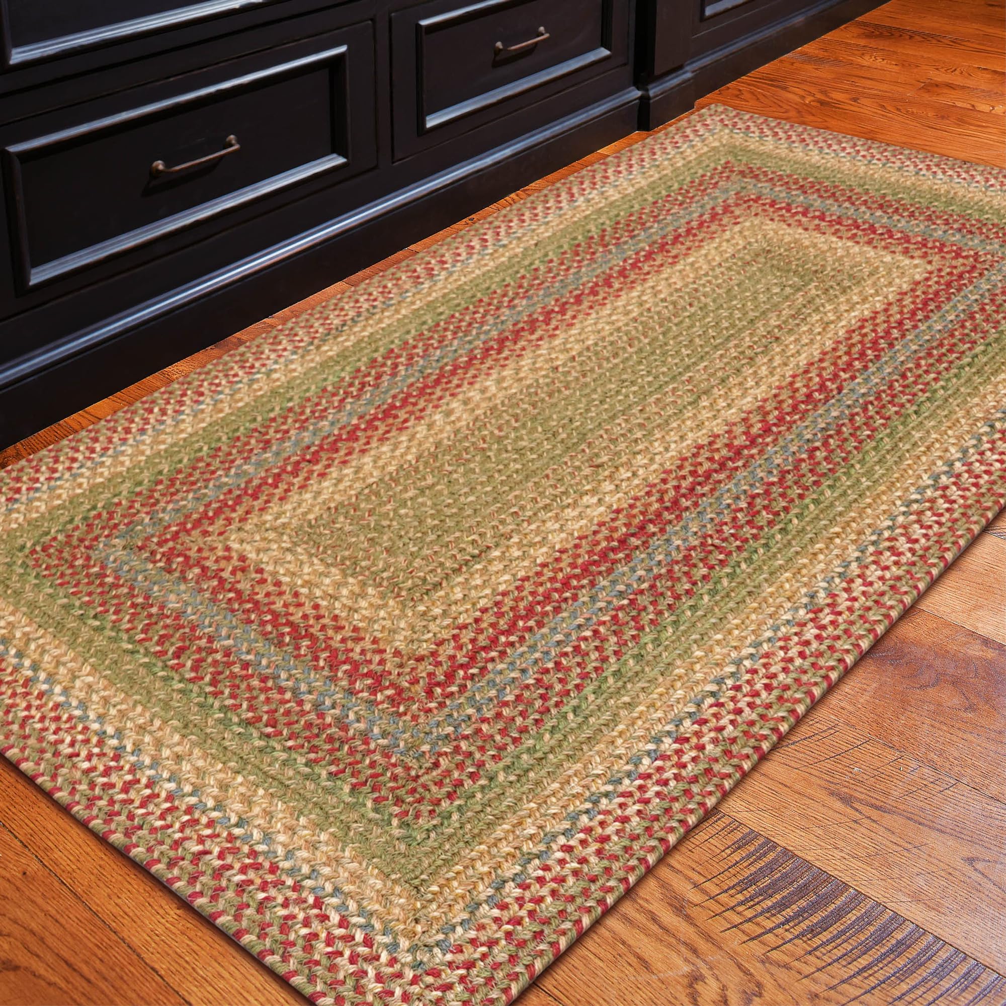 Homespice Gingerbread Black & Brown Braided Rug 20x30 - Jute Braided Kitchen Rugs for Country, Primitive Decor, Reversible, Pet-Friendly, Durable & Easy to Maintain