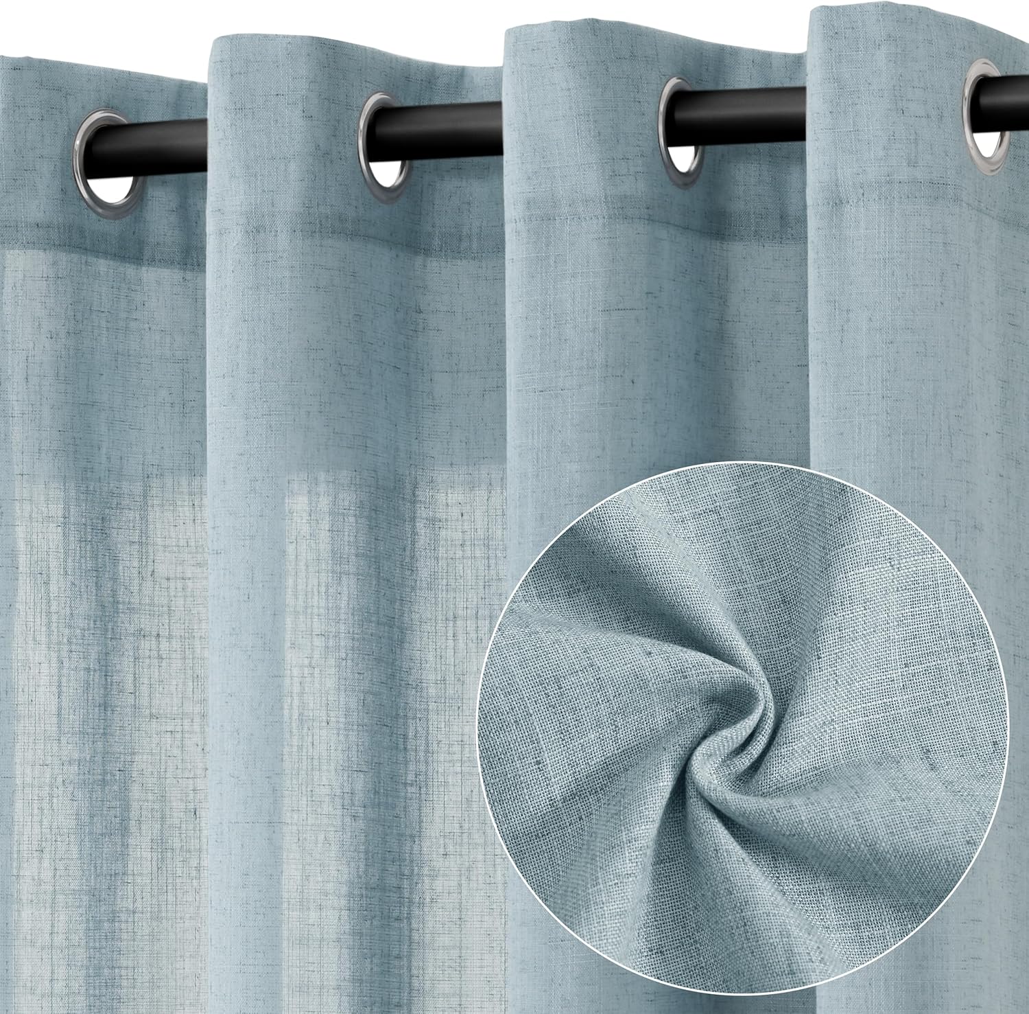 Natural Cream Linen Curtains 84 Inch Length 2 Panels for Living Room Bedroom, Light Filtering Sheer Curtains 84 Inches, Modern Farmhouse Grommet Semi Sheer Soft Privacy Drapes