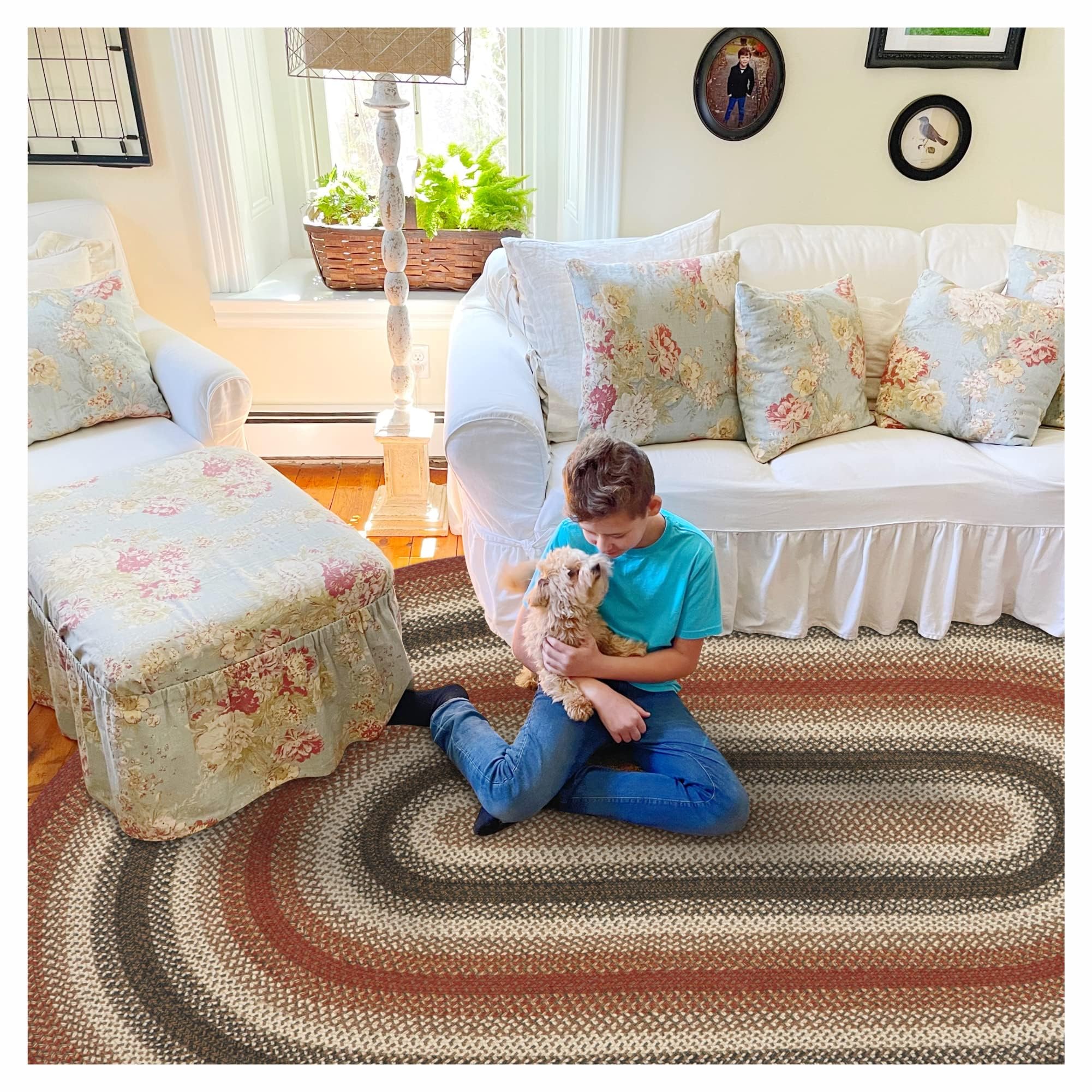 Homespice Gingerbread Black & Brown Braided Rug 20x30 - Jute Braided Kitchen Rugs for Country, Primitive Decor, Reversible, Pet-Friendly, Durable & Easy to Maintain