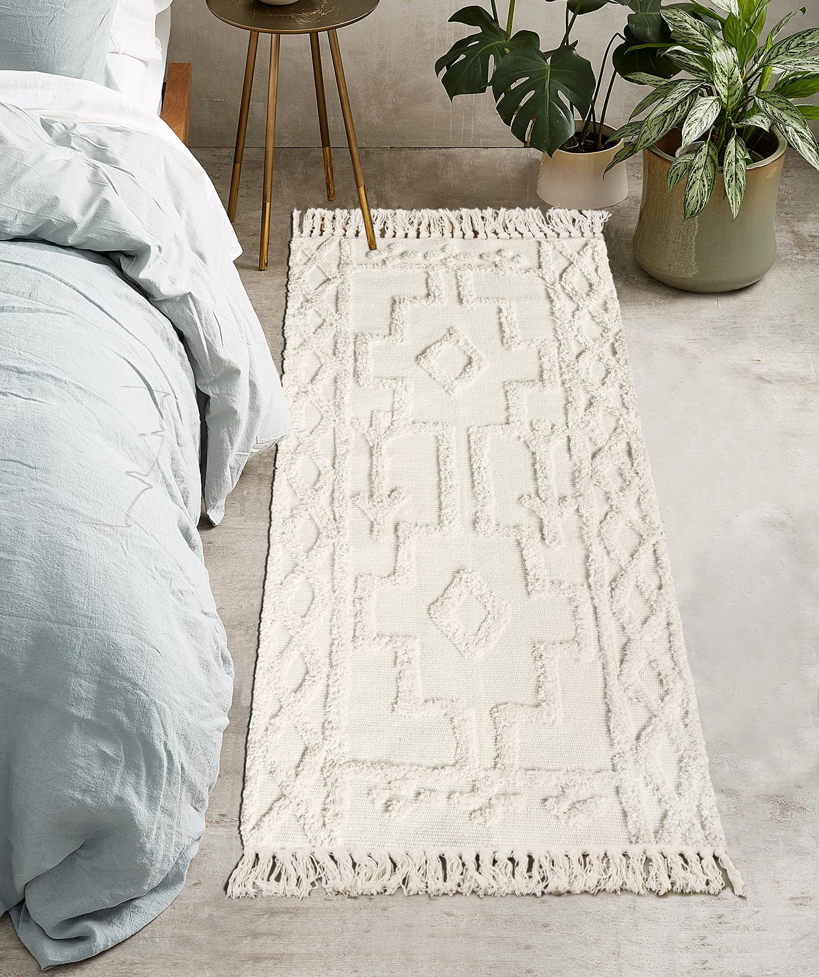 Uphome Boho Hallway Runner Rug 2'x 6', Beige Cotton Washable Kitchen Rug Runners with Tassels, Hand Woven Western Entryway Runner Rugs, Morrocan Accent Throw Carpet for Hallways Bedroom Bathroom