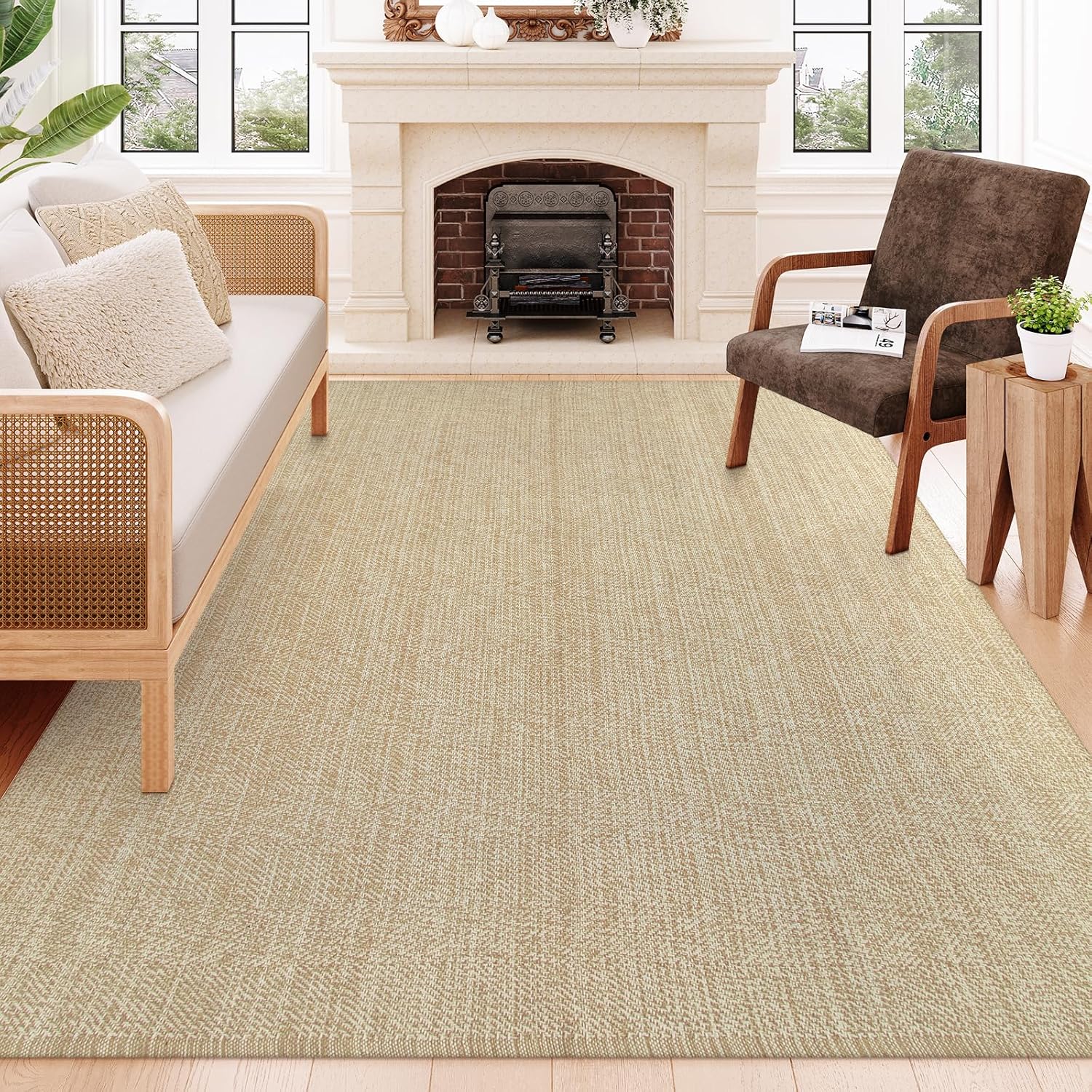 Collive 4x6 Area Rug, Natural/Black Woven Cotton Washable Modern Bedroom Rugs, Boho Dining Room Door Rug Carpet with Tassel for Living Room Nursery Room Office, Outdoor Rug for Patio Hallway Decor