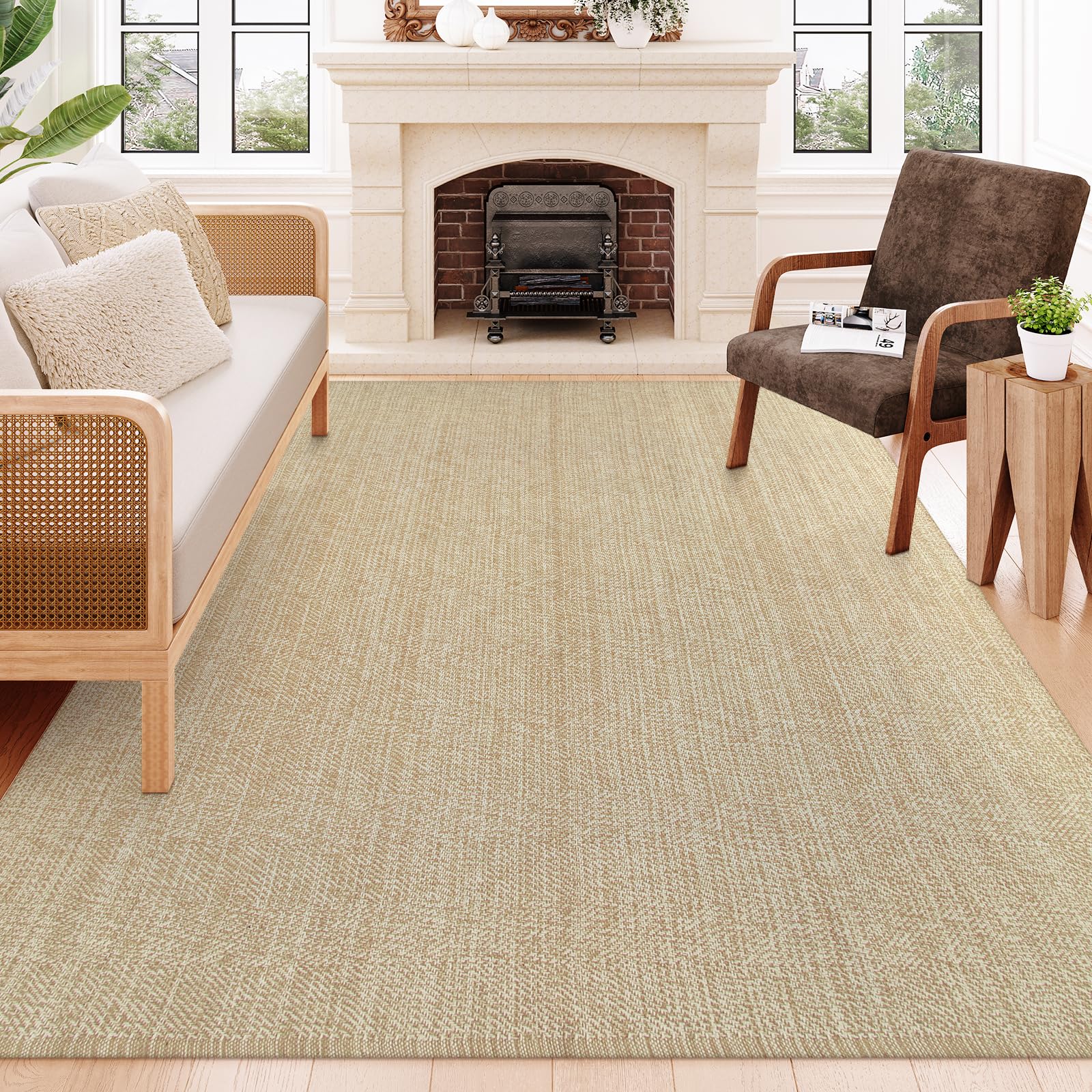 Collive Washable Area Rug 3' x 5', Modern Farmhouse Woven Kitchen Rugs, Tan/Cream Indoor Outddor Mat Braided Throw Carpet for Entryway Bedroom Nursery Laundry Living Room