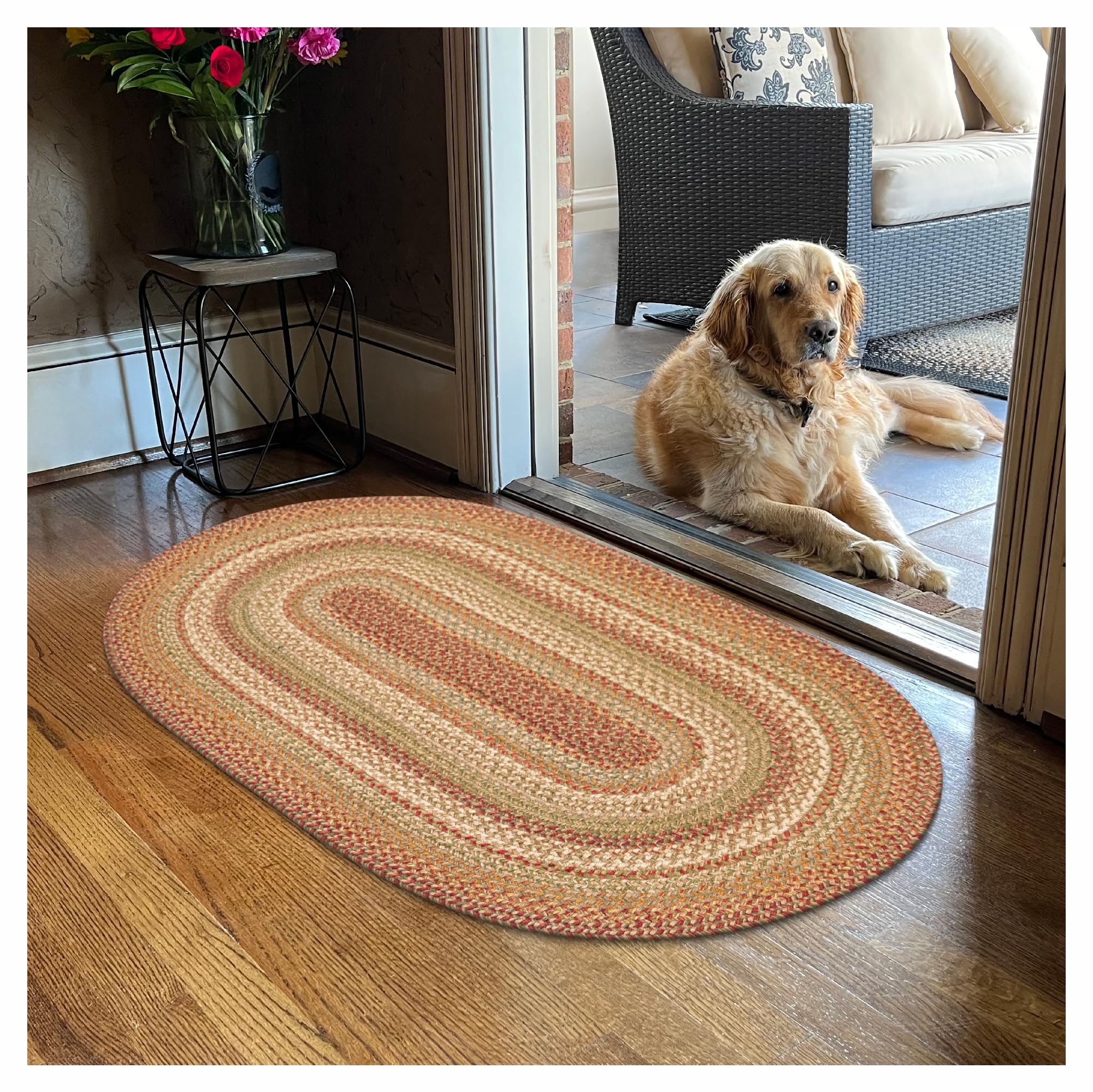 Homespice Gingerbread Black & Brown Braided Rug 20x30 - Jute Braided Kitchen Rugs for Country, Primitive Decor, Reversible, Pet-Friendly, Durable & Easy to Maintain