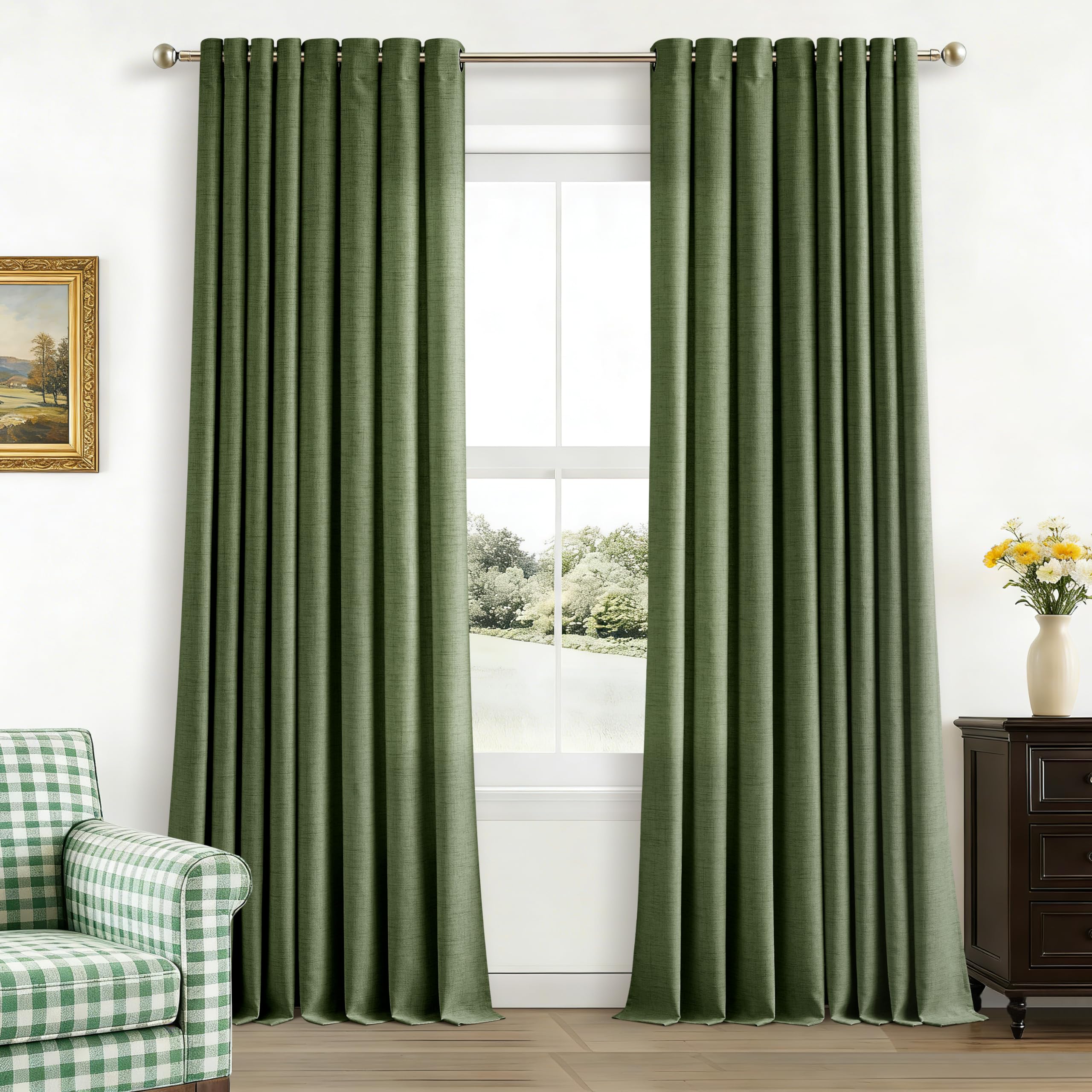Natural Linen Curtains 96 Inches Long 2 Panels Bronze Grommet Curtain Burlap Ivory Cream Colored Light Filtering Semi Sheer Drapes Thick Linen Blend Floor to Ceiling Length Living Room 8ft
