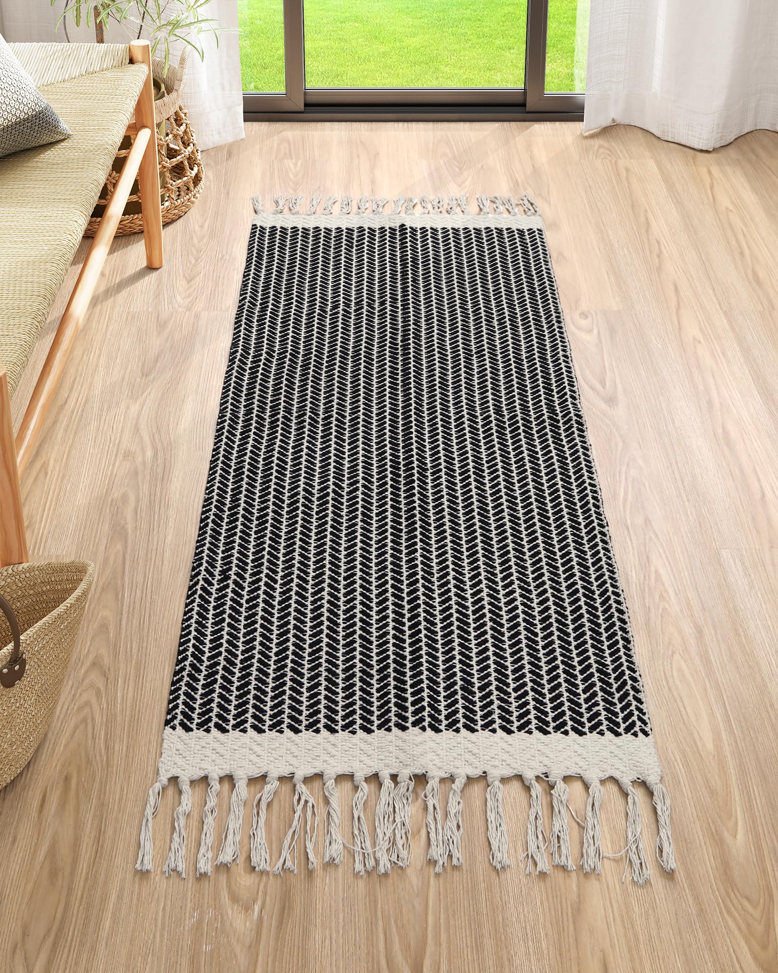 Lahome Belle Boho Rugs for Bedroom, 3x5 Bathroom Rug Lightweight Farmhouse Woven Area Rug with Tassels, Throw Rugs Washable Kitchen Rug Non Shedding Indoor Door Mats for Entryway Living Room, Khaki