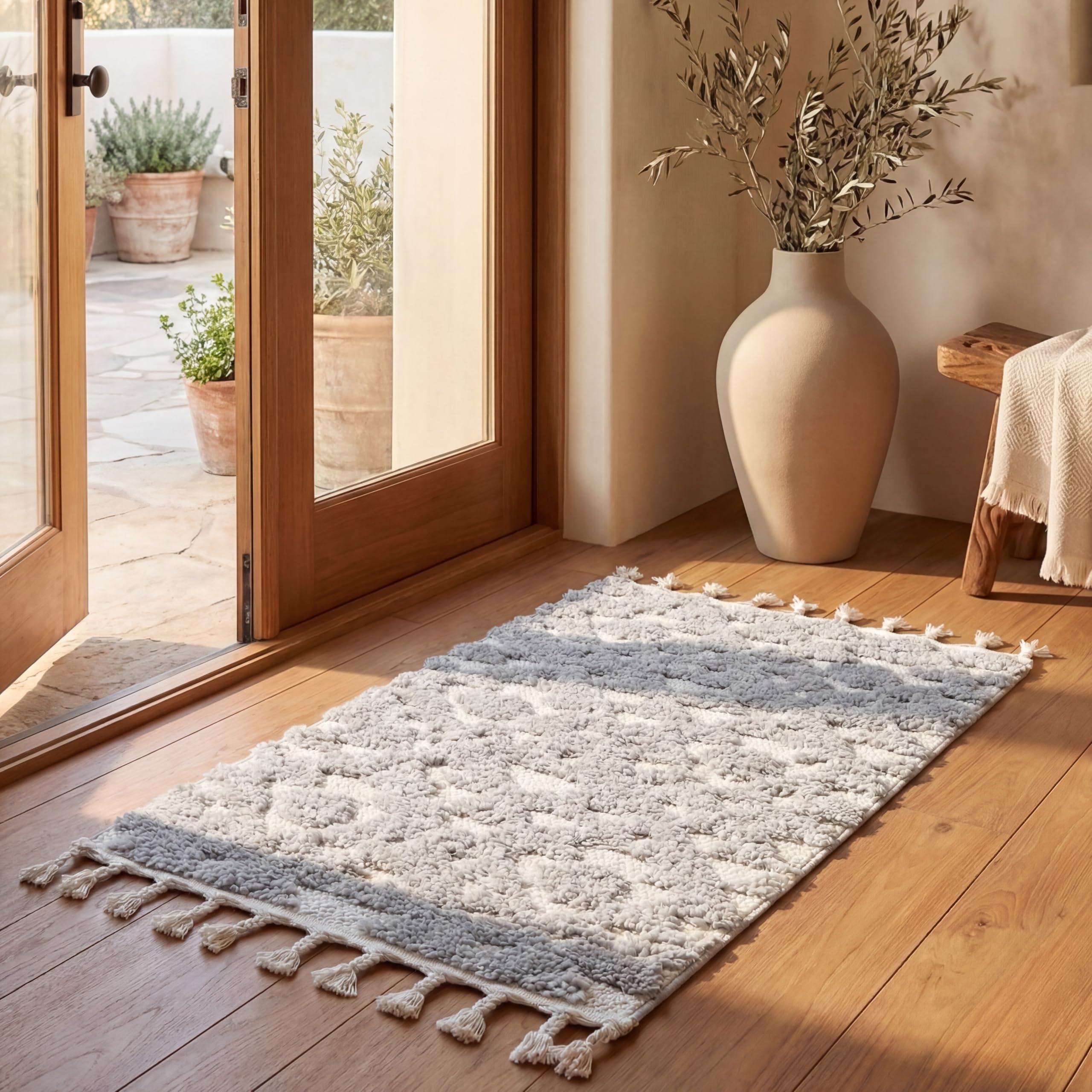 SAFAVIEH Area Rug 3x5 - Moroccan Tassel Shag Collection - Ivory, Non-Shedding & Easy to Clean, Plush High-Low Texture, Ideal for Living Room, Bedroom, Dining Space (MTS688C)