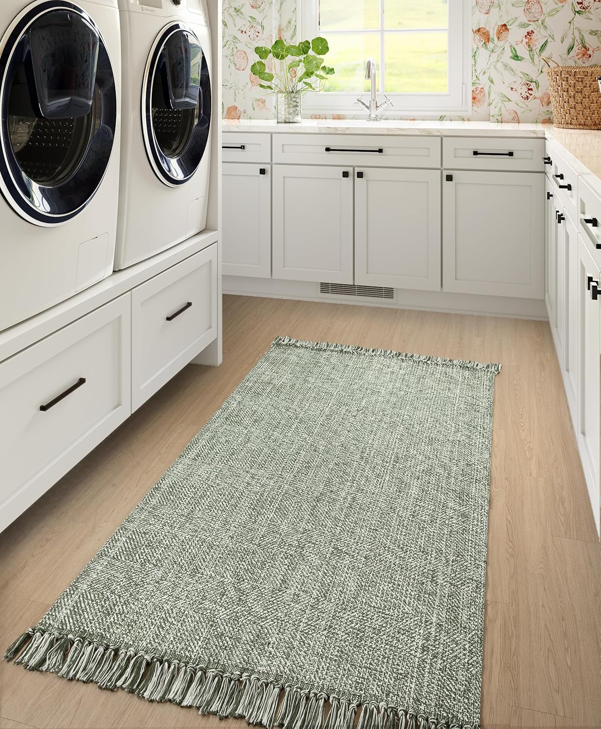 Collive 4x6 Area Rug, Natural/Black Woven Cotton Washable Modern Bedroom Rugs, Boho Dining Room Door Rug Carpet with Tassel for Living Room Nursery Room Office, Outdoor Rug for Patio Hallway Decor